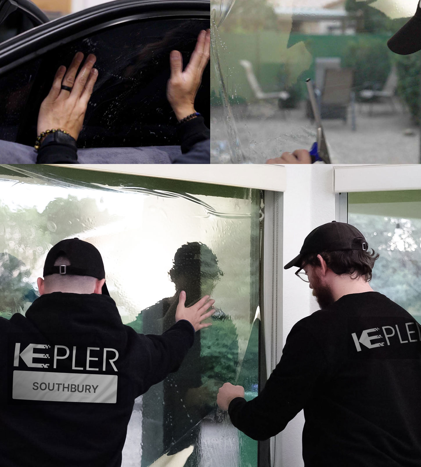 Kepler Technician Applying High-tech Window Tint to Home in Southbury