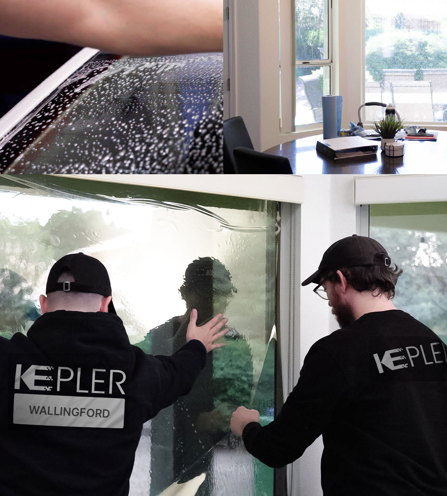 Expert Technician Fitting Advanced Window Tint to Home in Wallingford