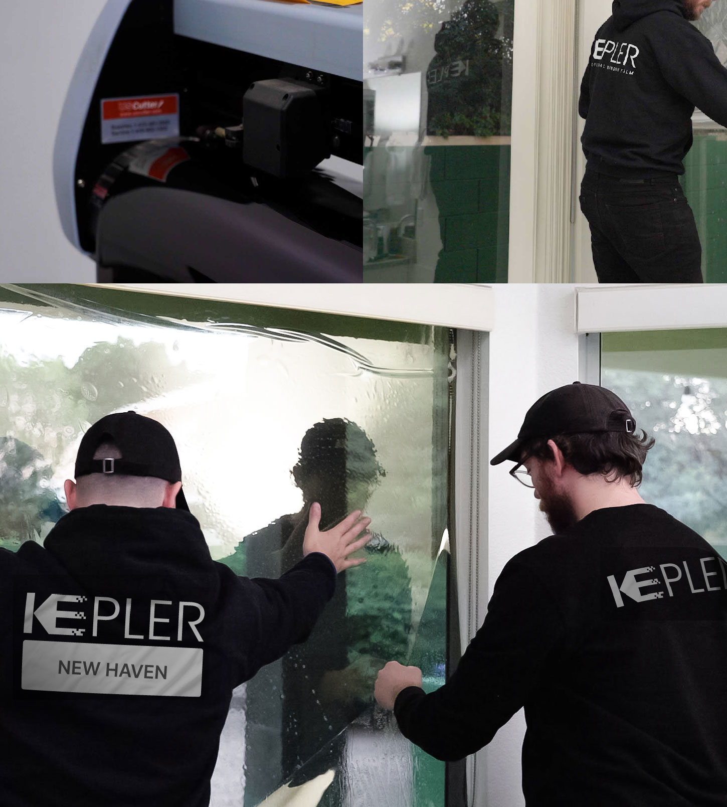Expert Technician Applying Ceramic Window Tint to Home in New Haven