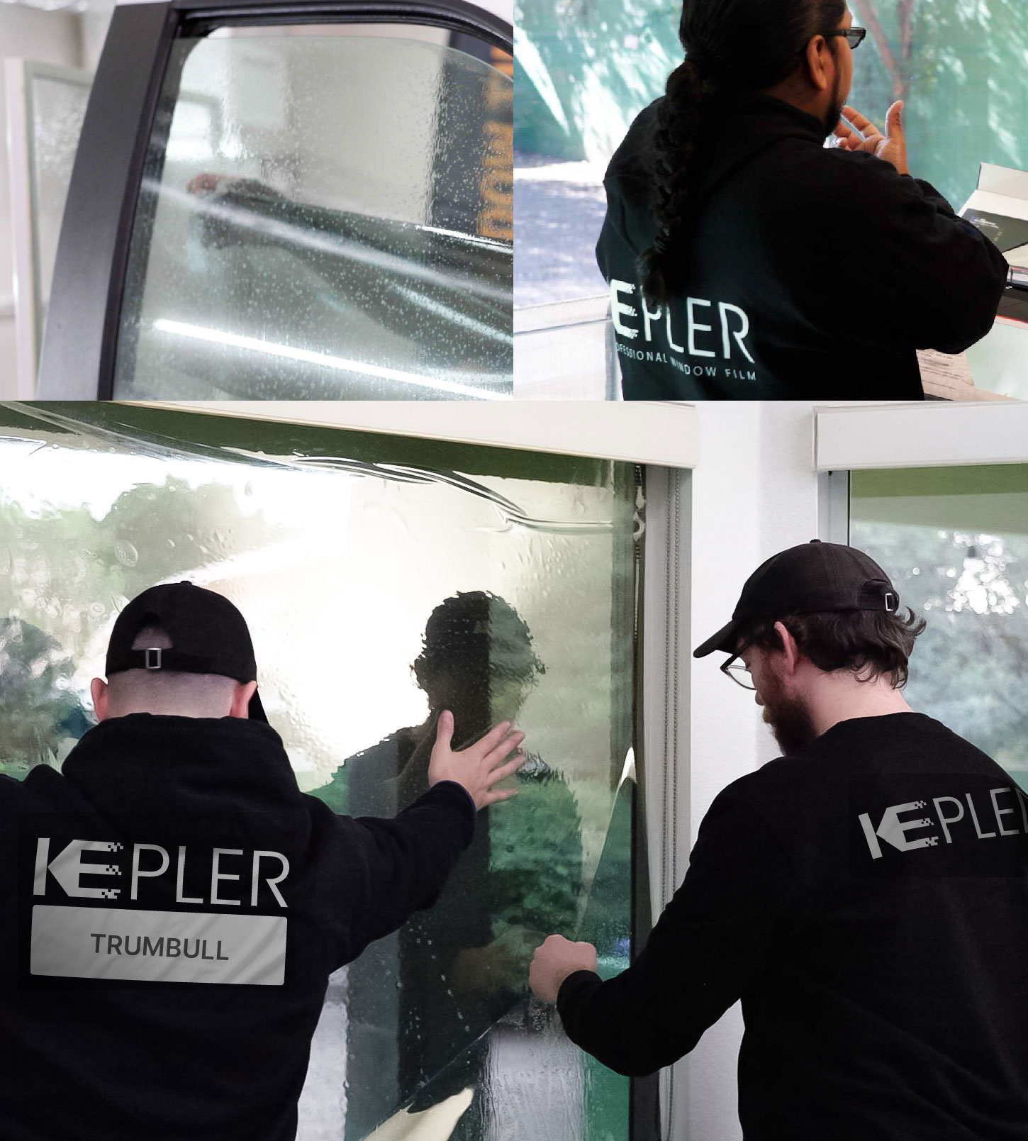 Kepler Technician Applying Ceramic Window Tint to Home in Trumbull