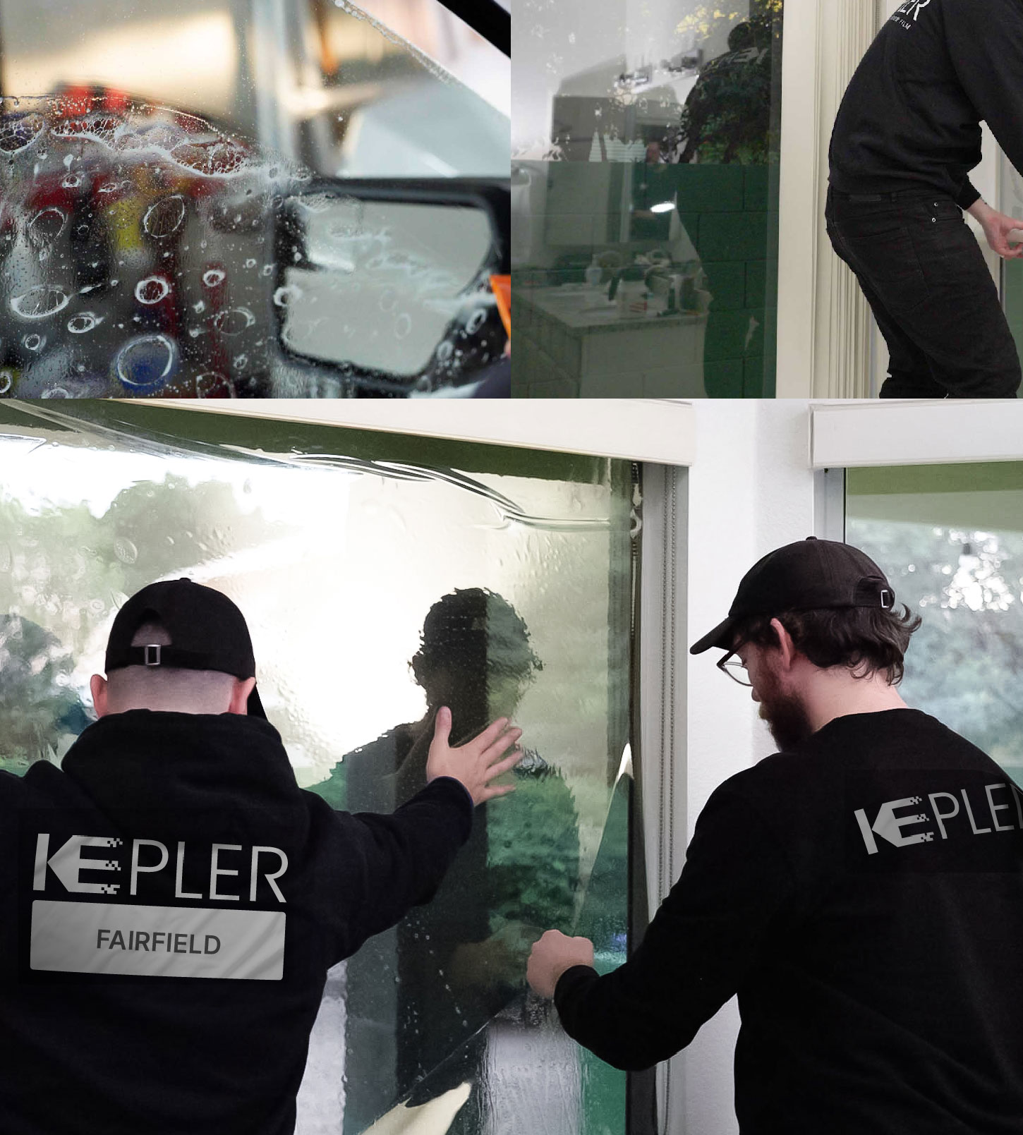 Expert Technician Applying Ceramic Window Tint to Home in Fairfield