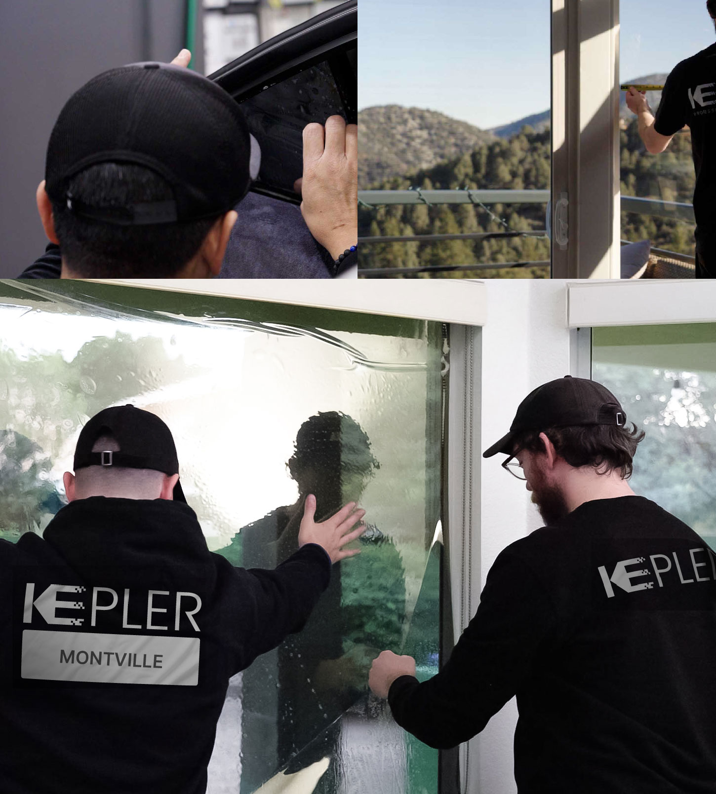 Kepler Technician Applying Ceramic Window Tint to Home in Montville