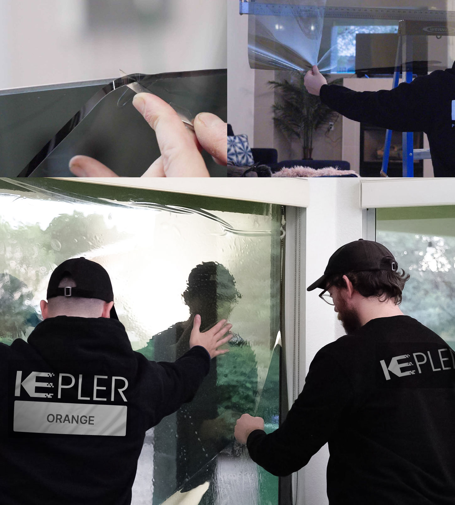 Expert Technician Applying High-tech Window Tint to Home in Orange