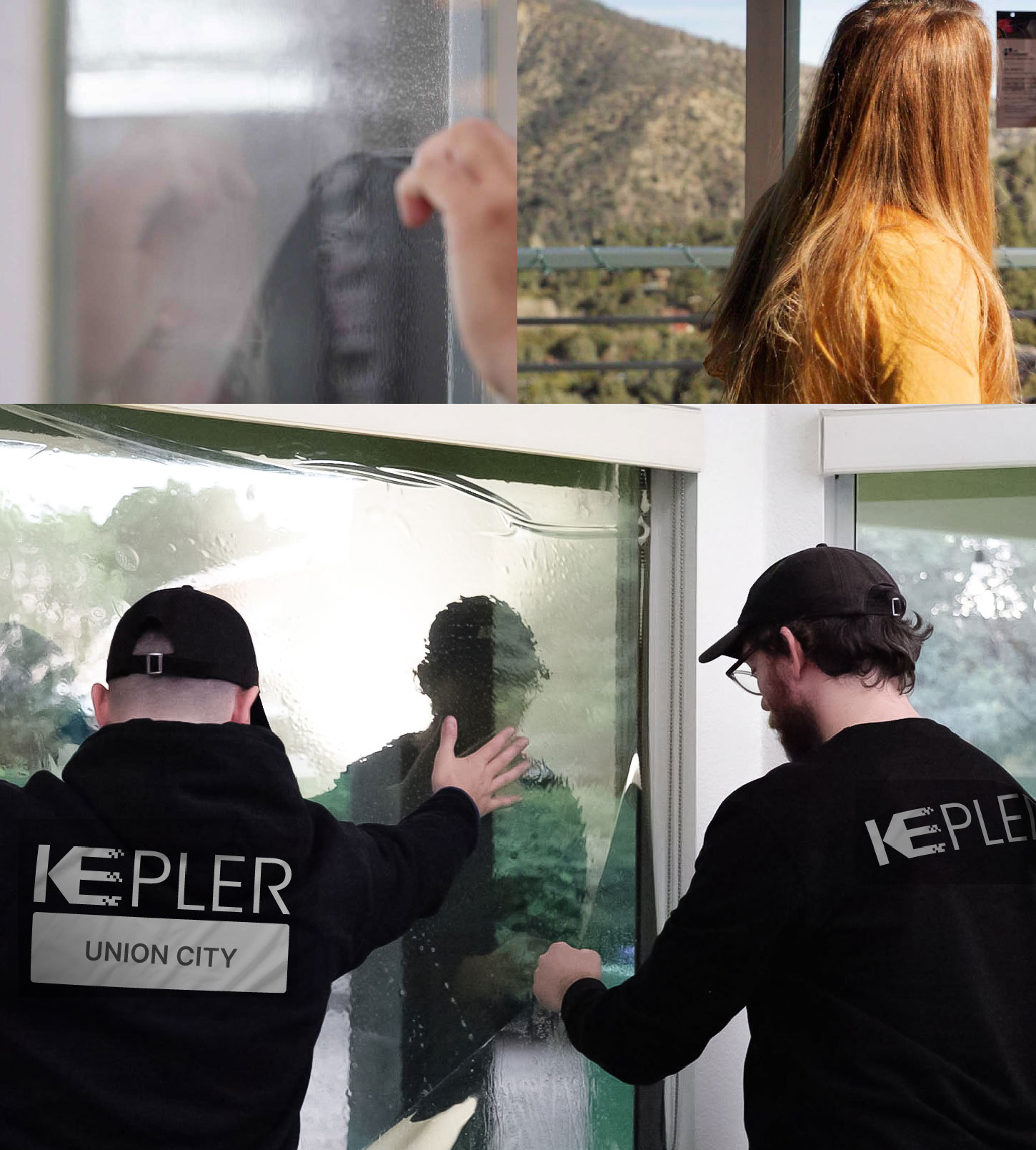 Expert Technician Installing Advanced Window Tint to Home in Union City
