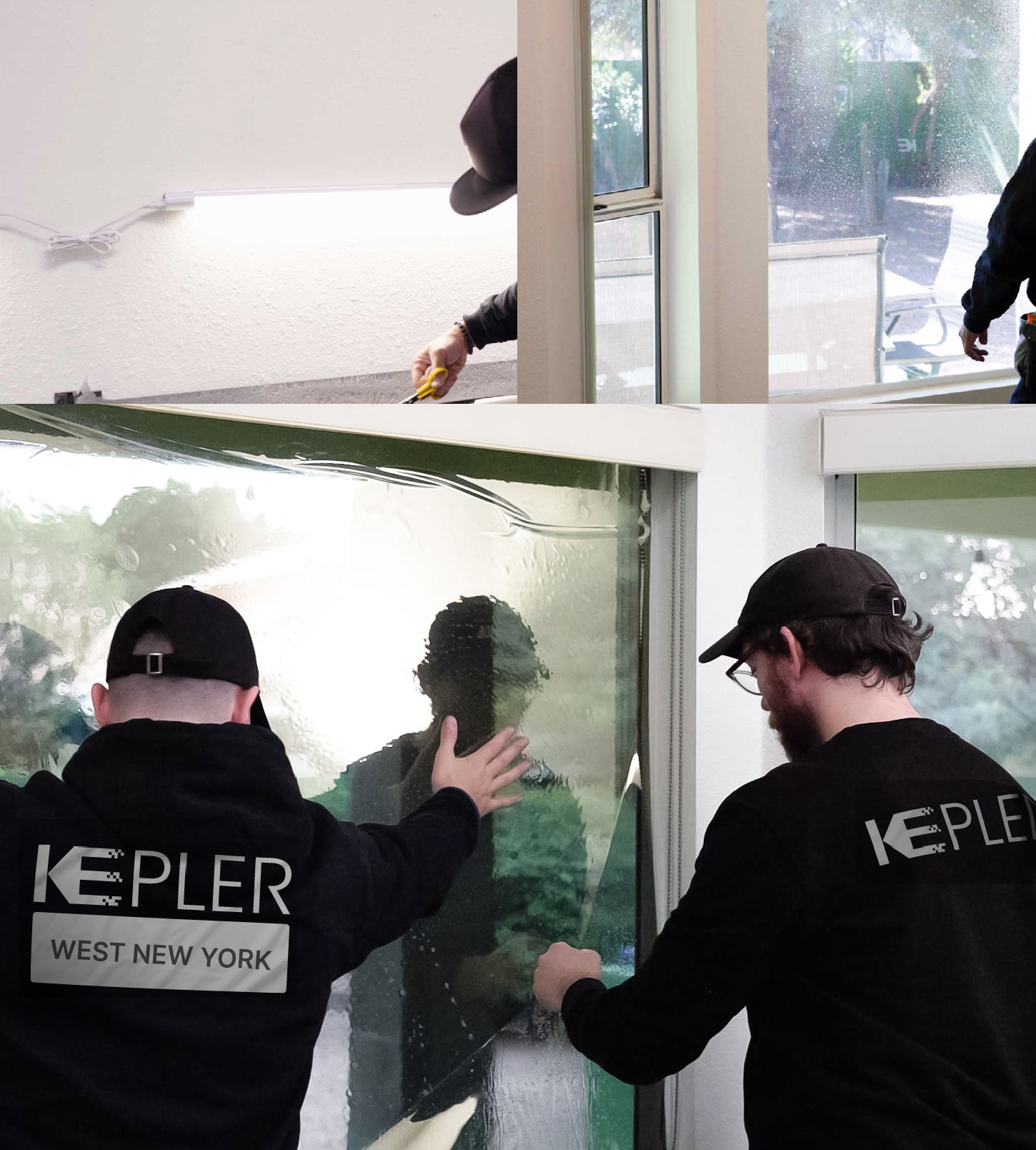 Kepler Technician Applying Ceramic Window Tint to Home in West New York