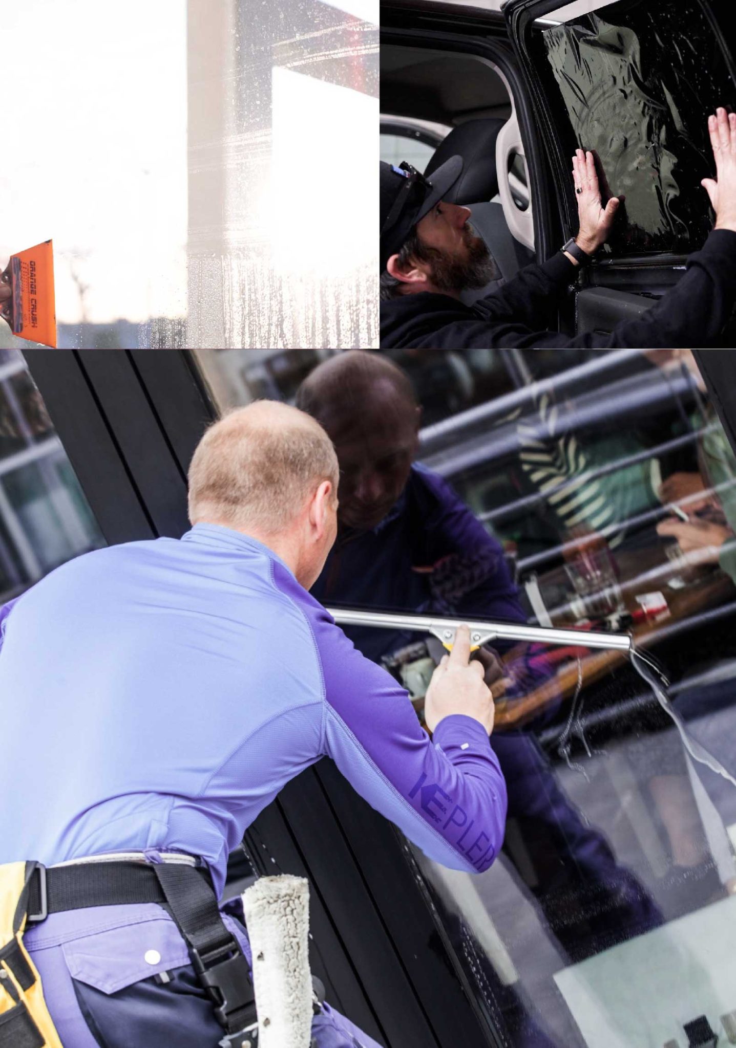 Kepler Expert Applying Anti-Graffiti Window Film to a Decatur Shop Front