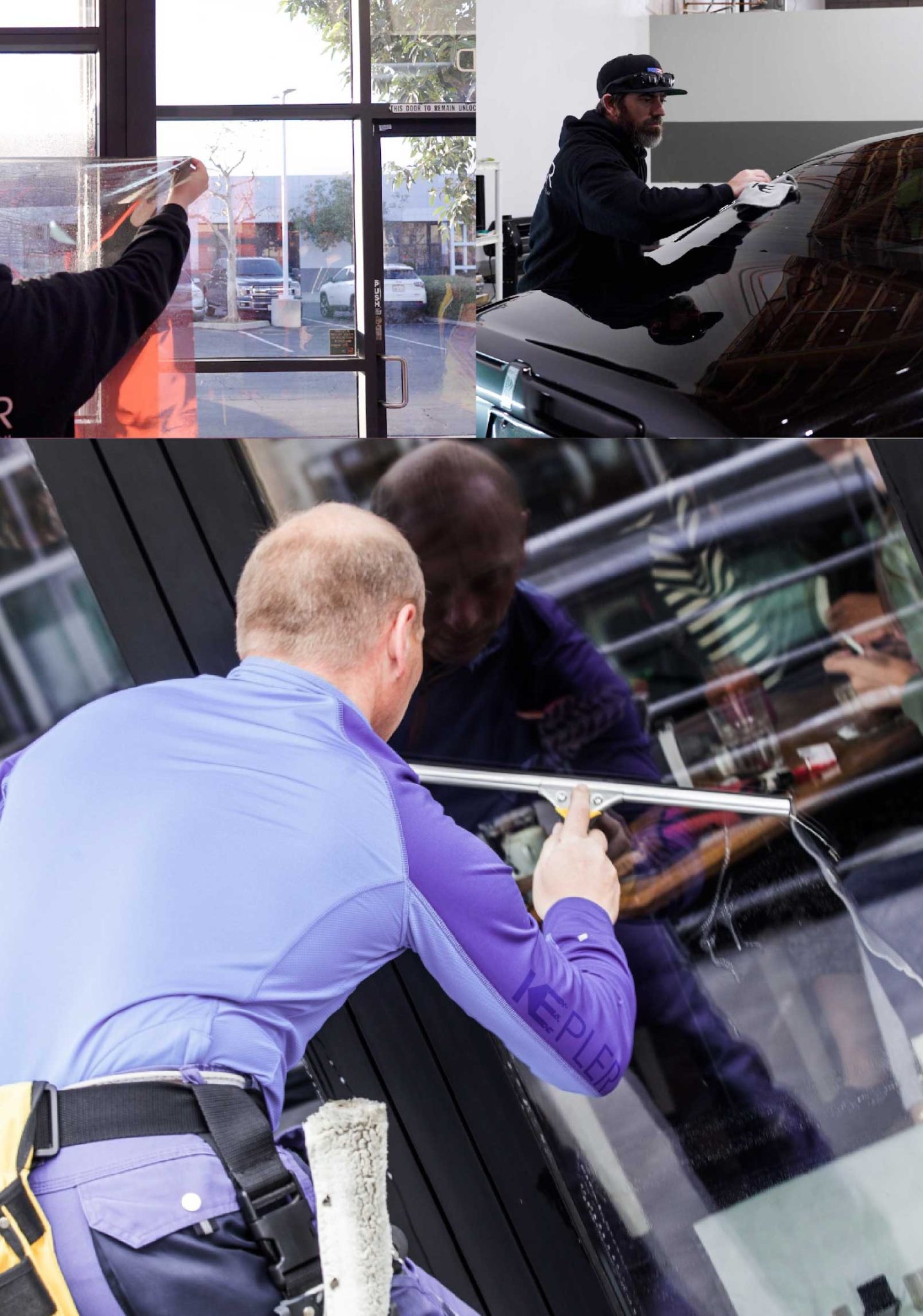 Kepler Professional Applying Anti-Graffiti Window Film to a Prattville Shop Front