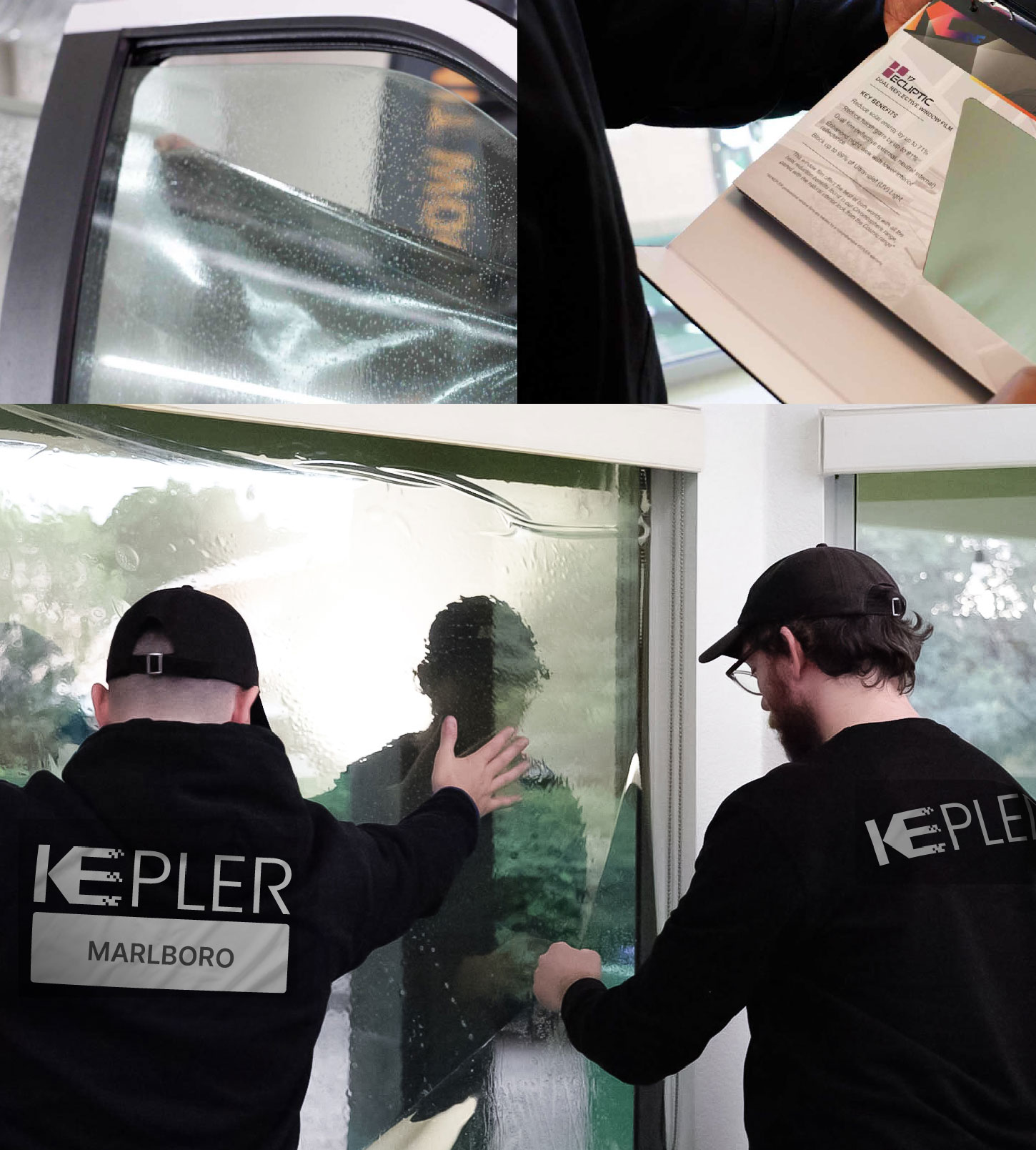 Kepler Technician Fitting High-tech Window Tint to Home in Marlboro