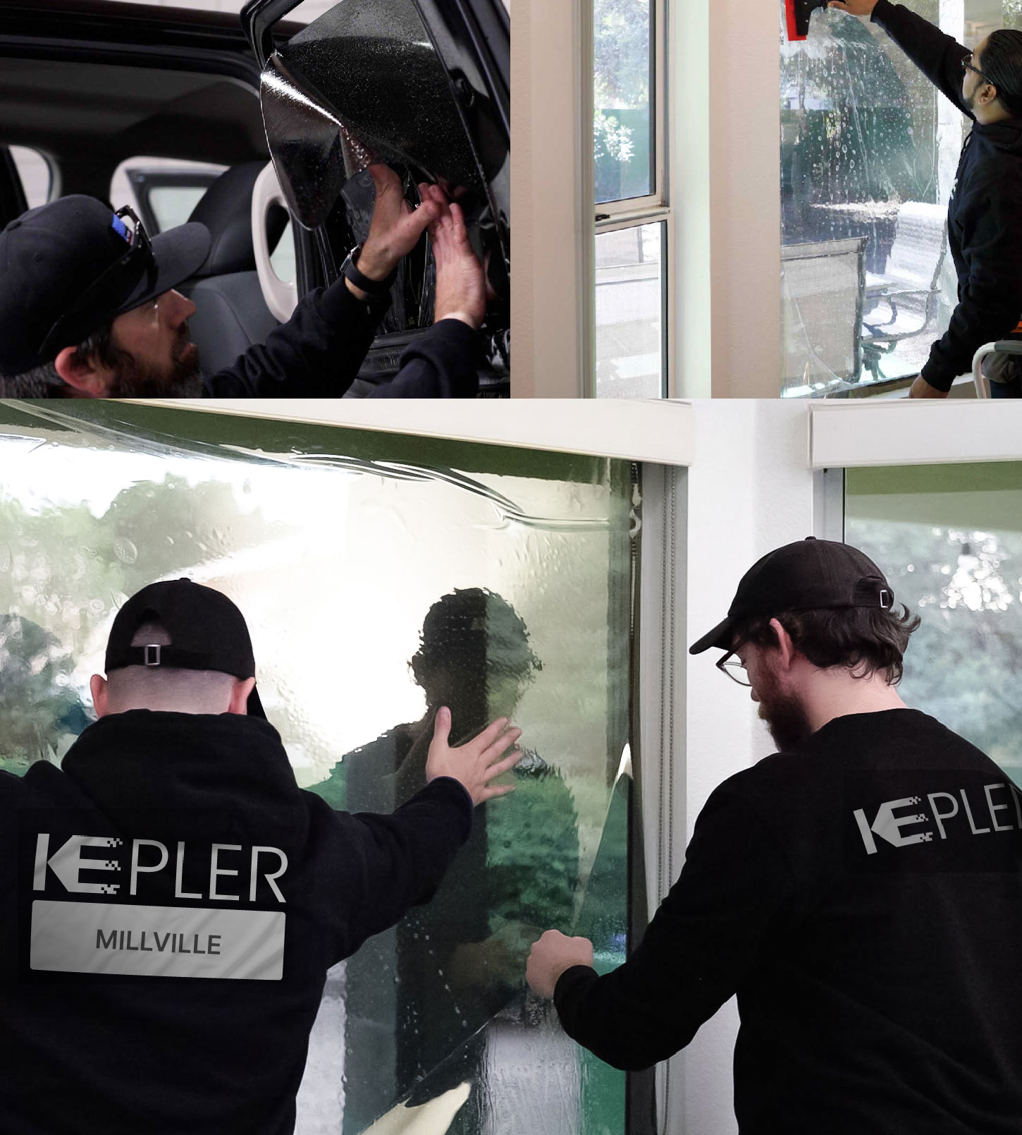 Expert Technician Applying High-tech Window Tint to Home in Millville