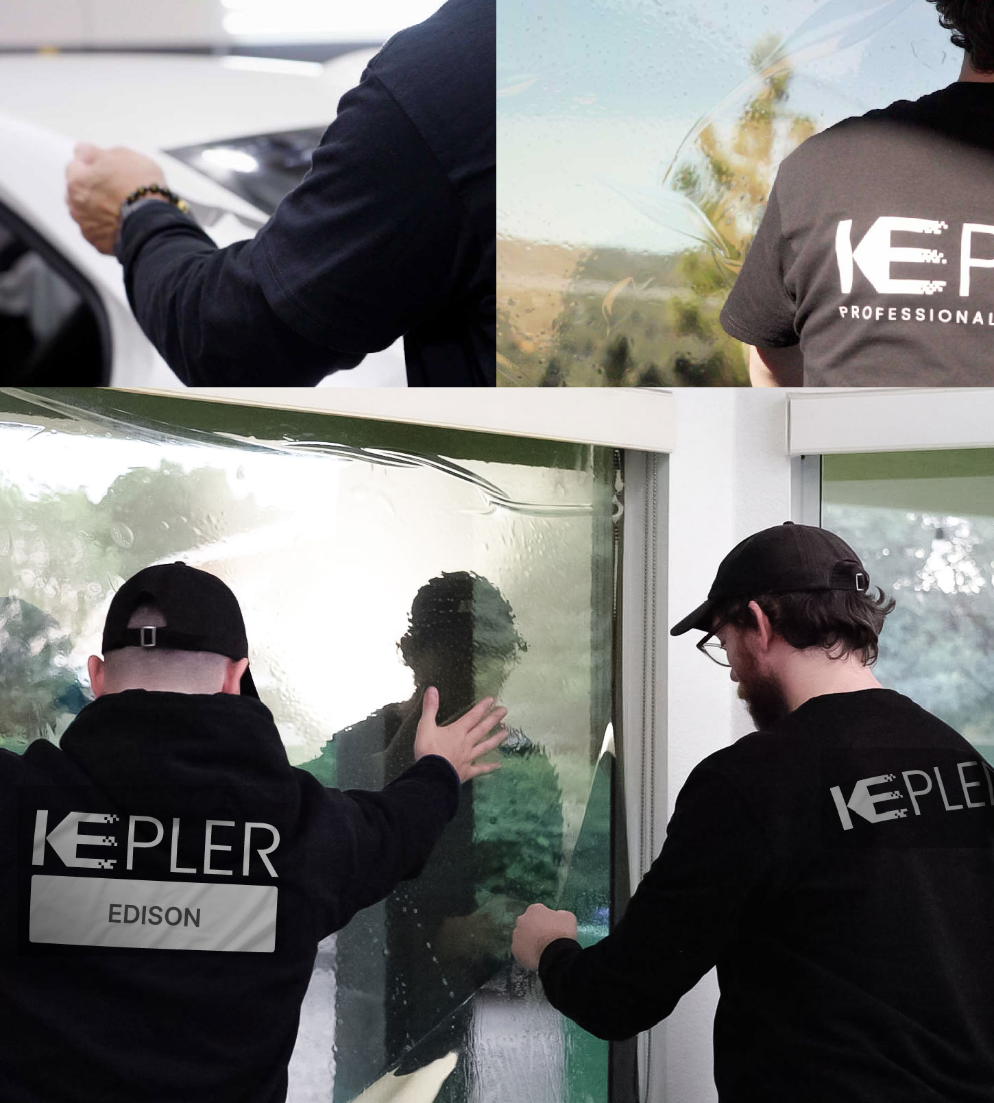 Expert Technician Fitting High-tech Window Tint to Home in Edison