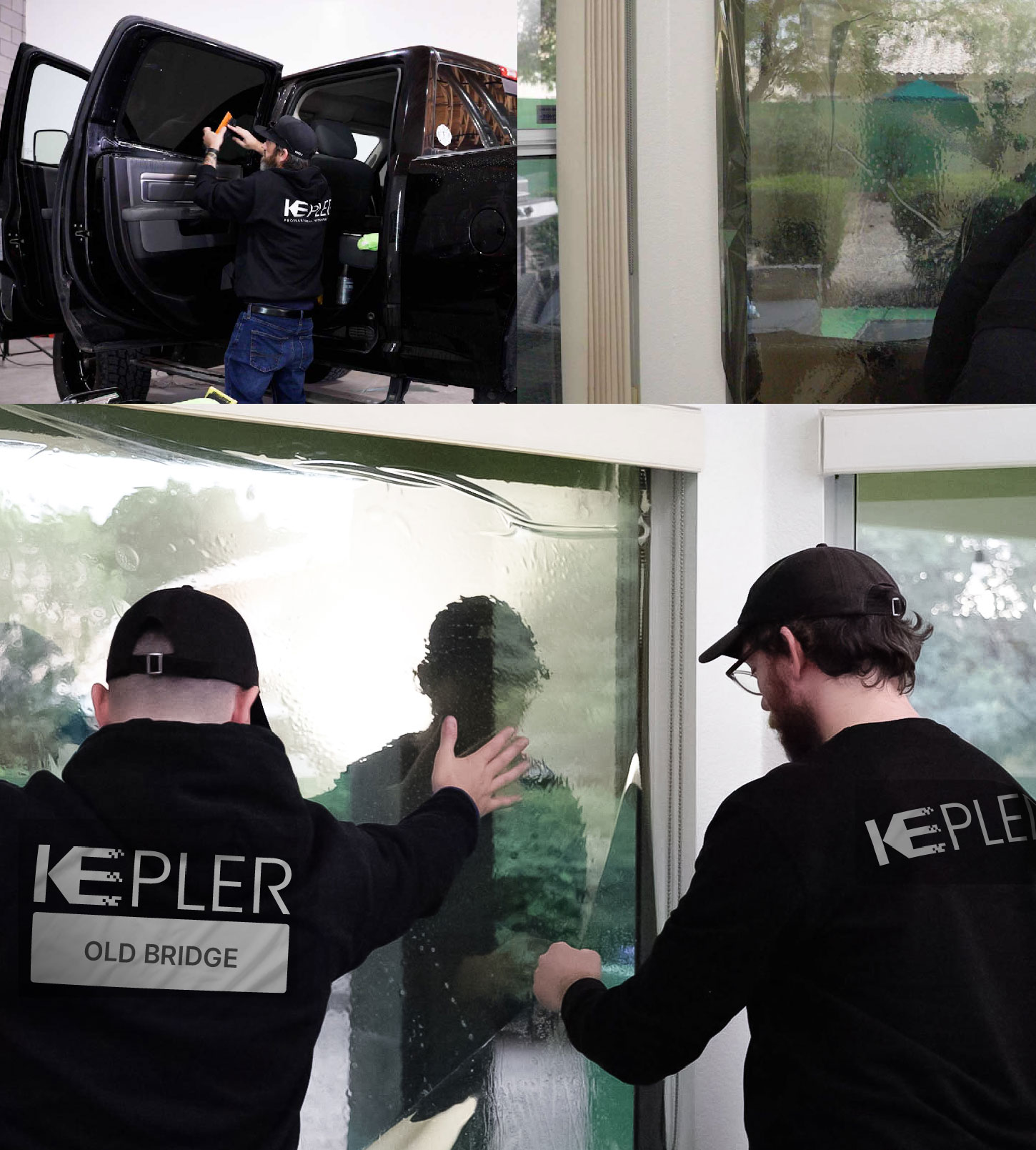 Expert Technician Fitting Ceramic Window Tint to Home in Old Bridge