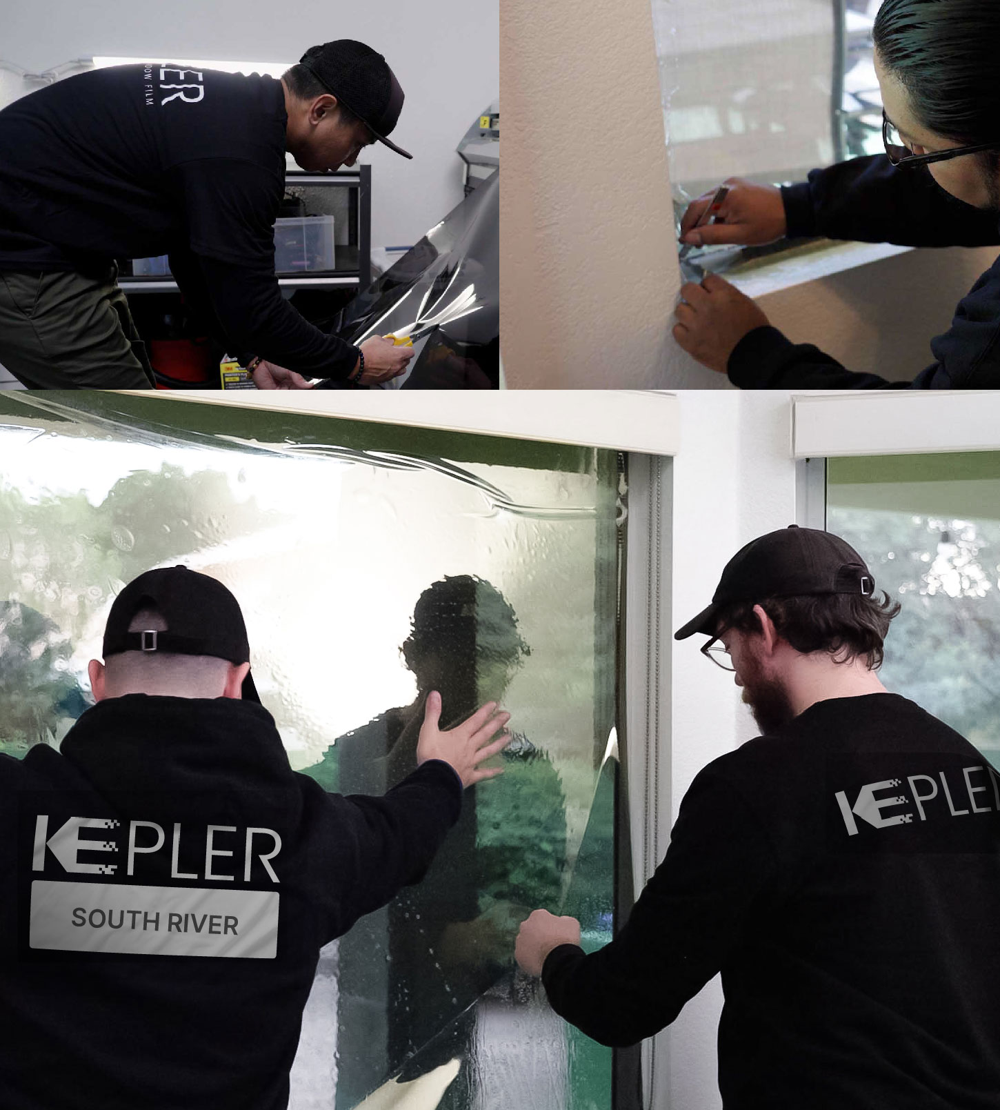 Kepler Technician Applying Ceramic Window Tint to Home in South River