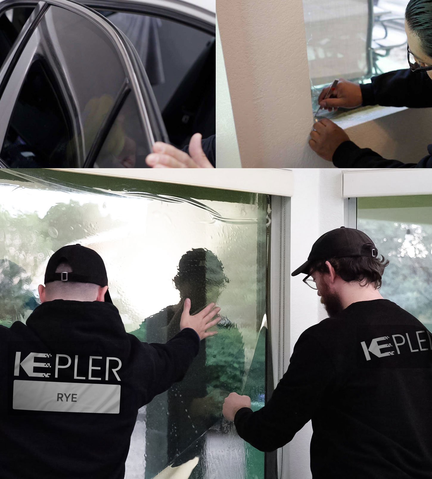 Expert Technician Fitting Advanced Window Tint to Home in Rye