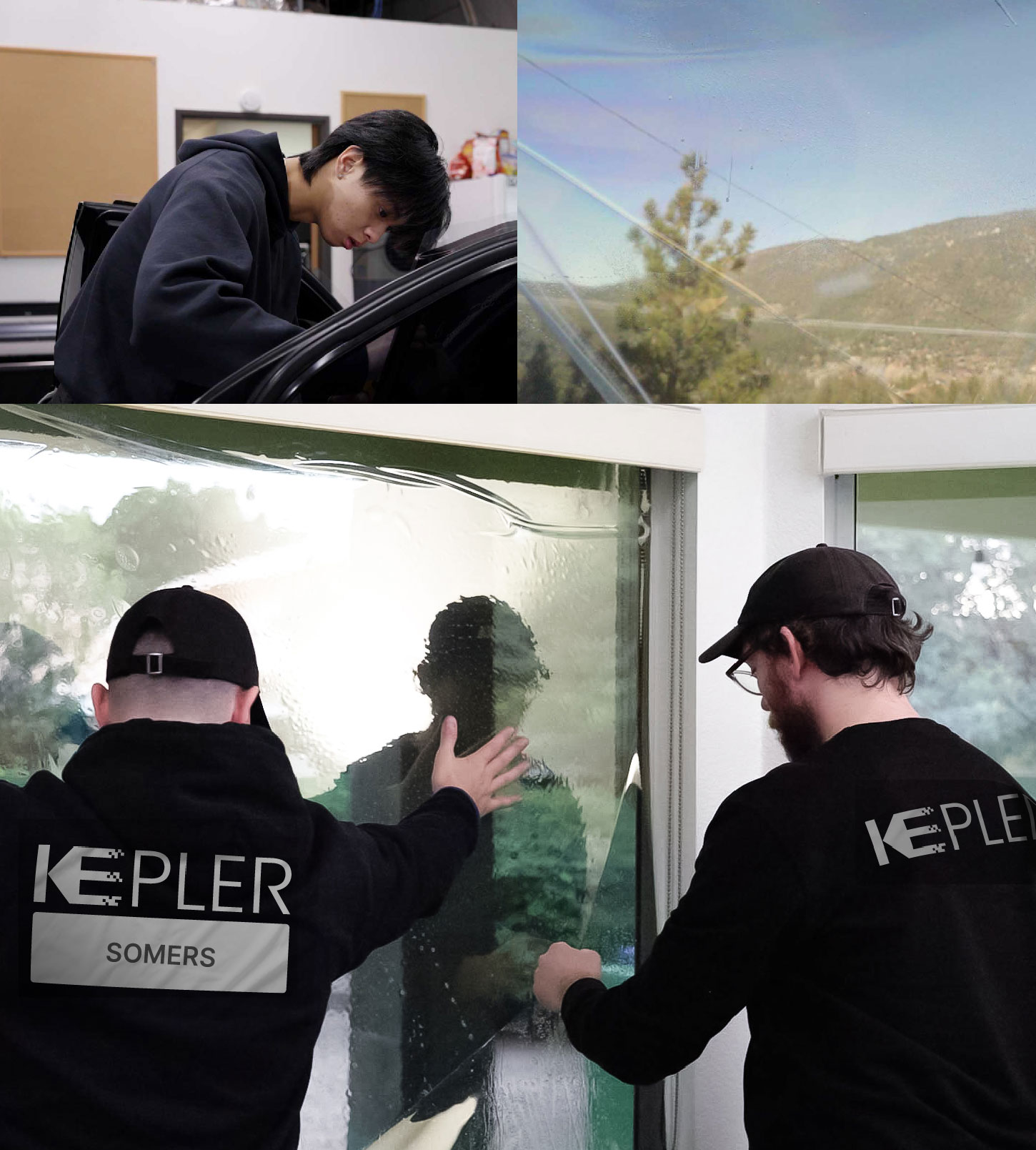 Expert Technician Fitting Advanced Window Tint to Home in Somers