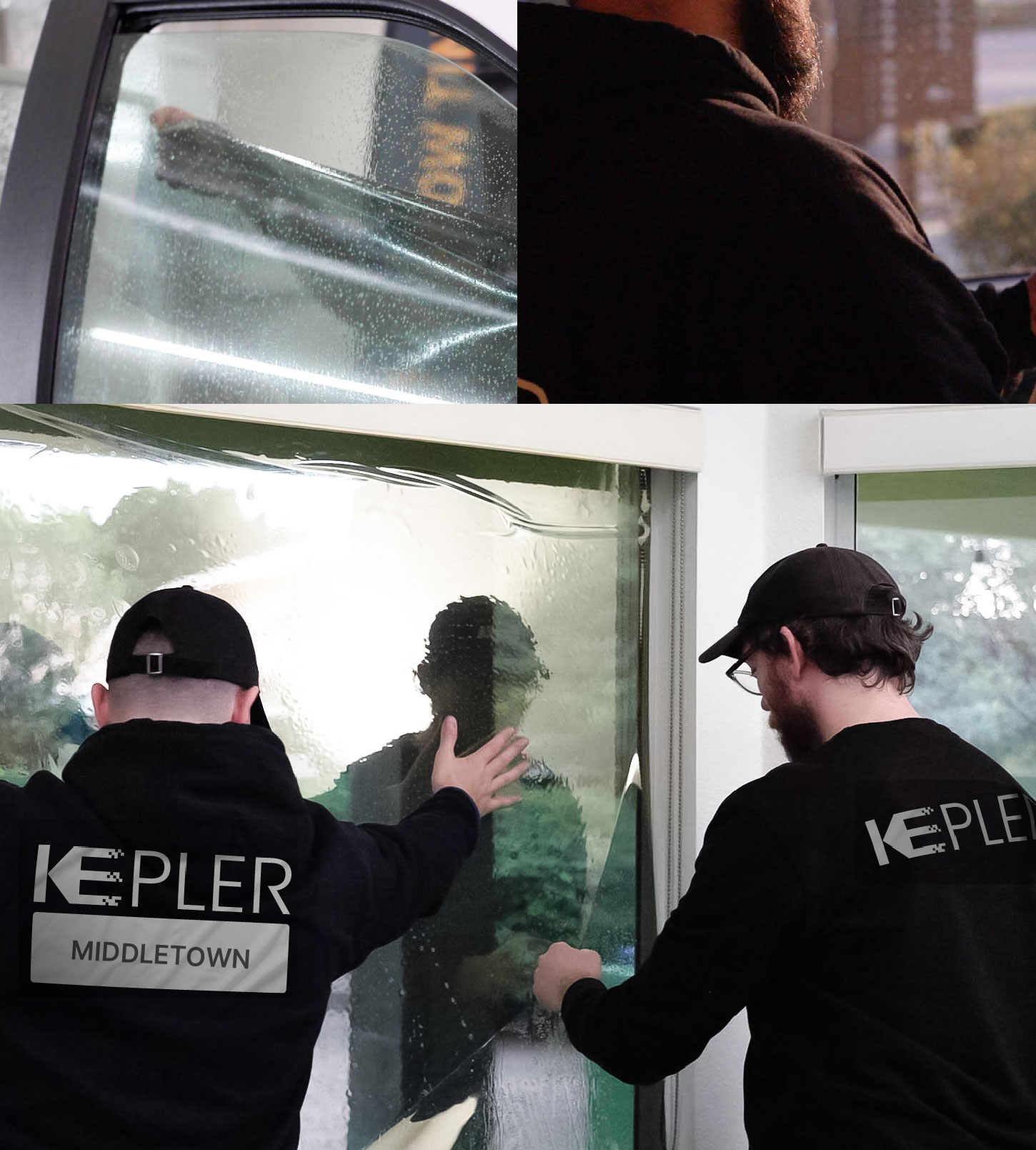 Kepler Technician Fitting High-tech Window Tint to Home in Middletown