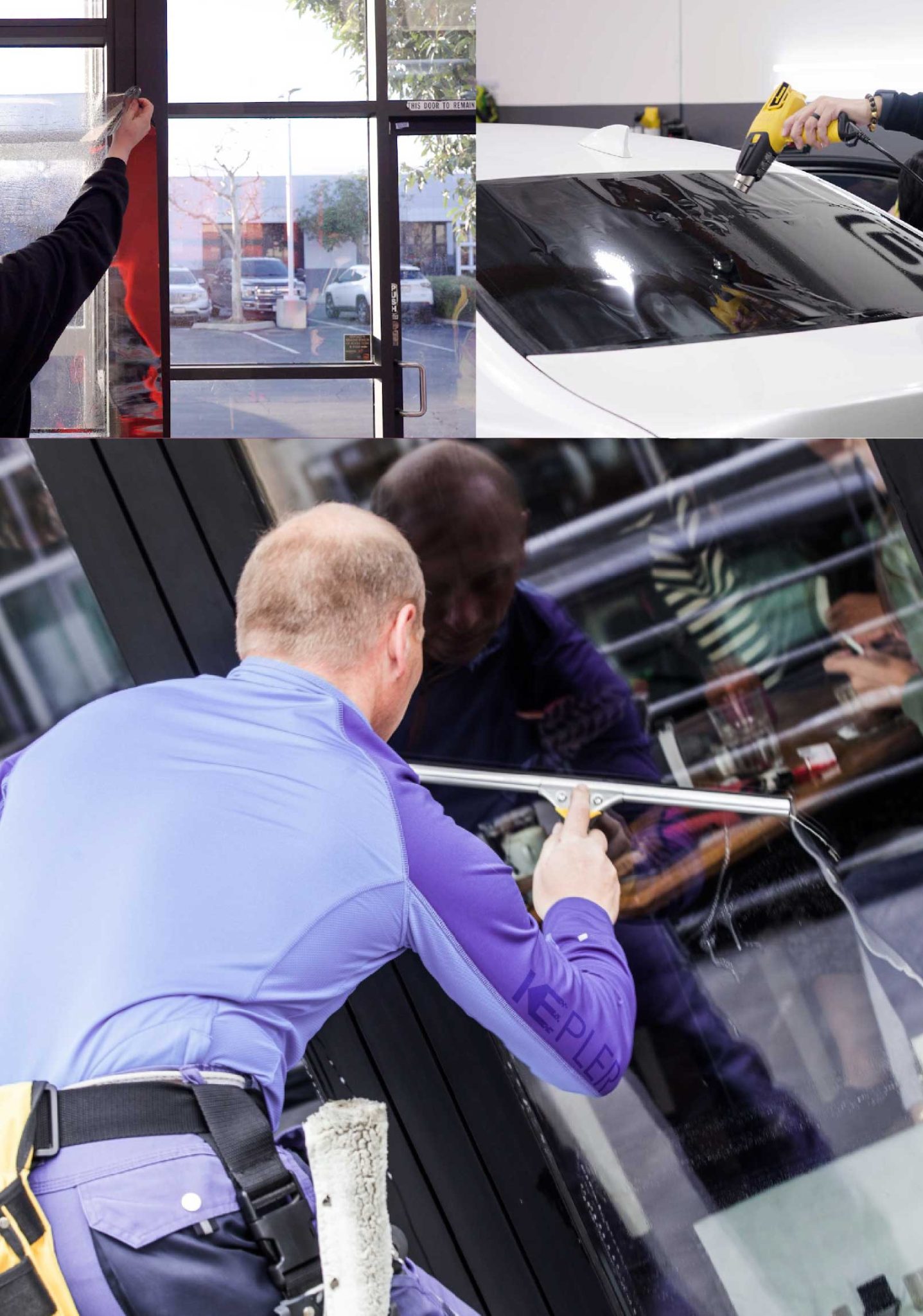Kepler Skilled Applying Anti-Graffiti Window Film to a Pascagoula Shop Front