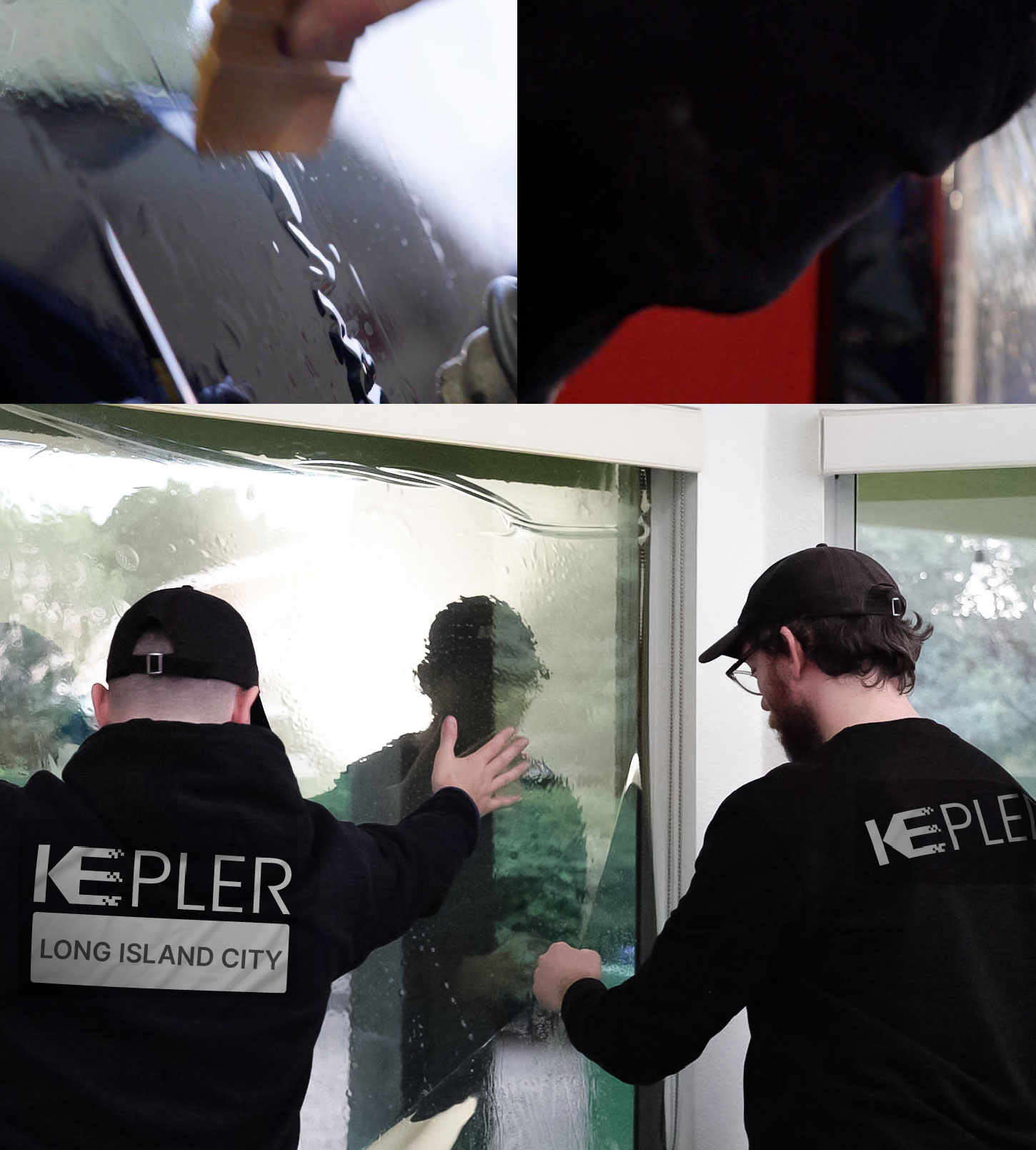 Expert Technician Installing Ceramic Window Tint to Home in Long Island City
