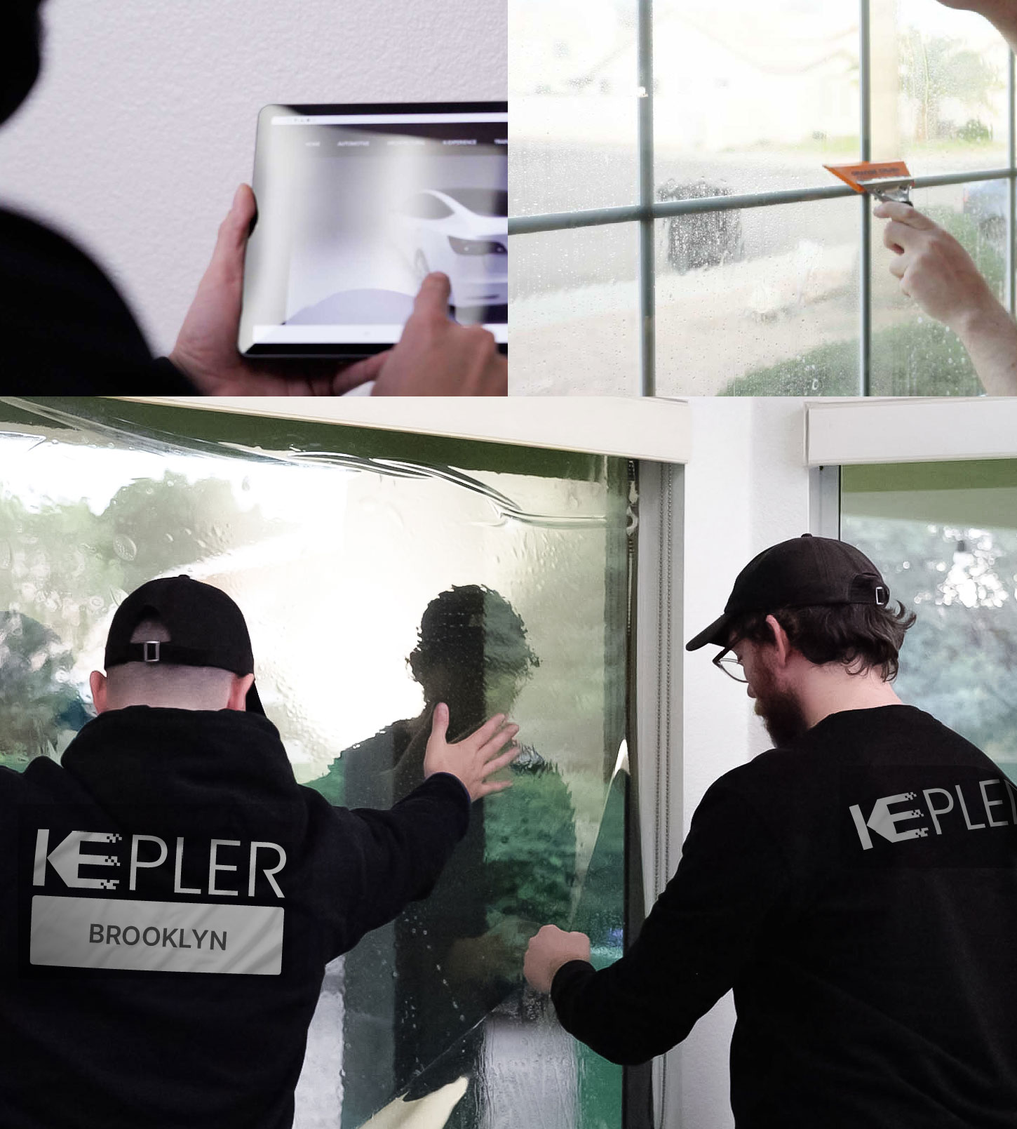 Expert Technician Applying High-tech Window Tint to Home in Brooklyn