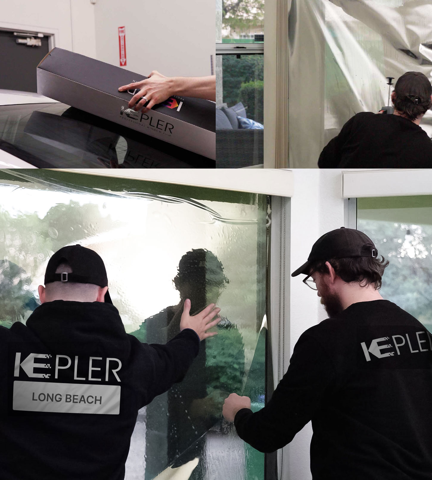 Expert Technician Installing Ceramic Window Tint to Home in Long Beach
