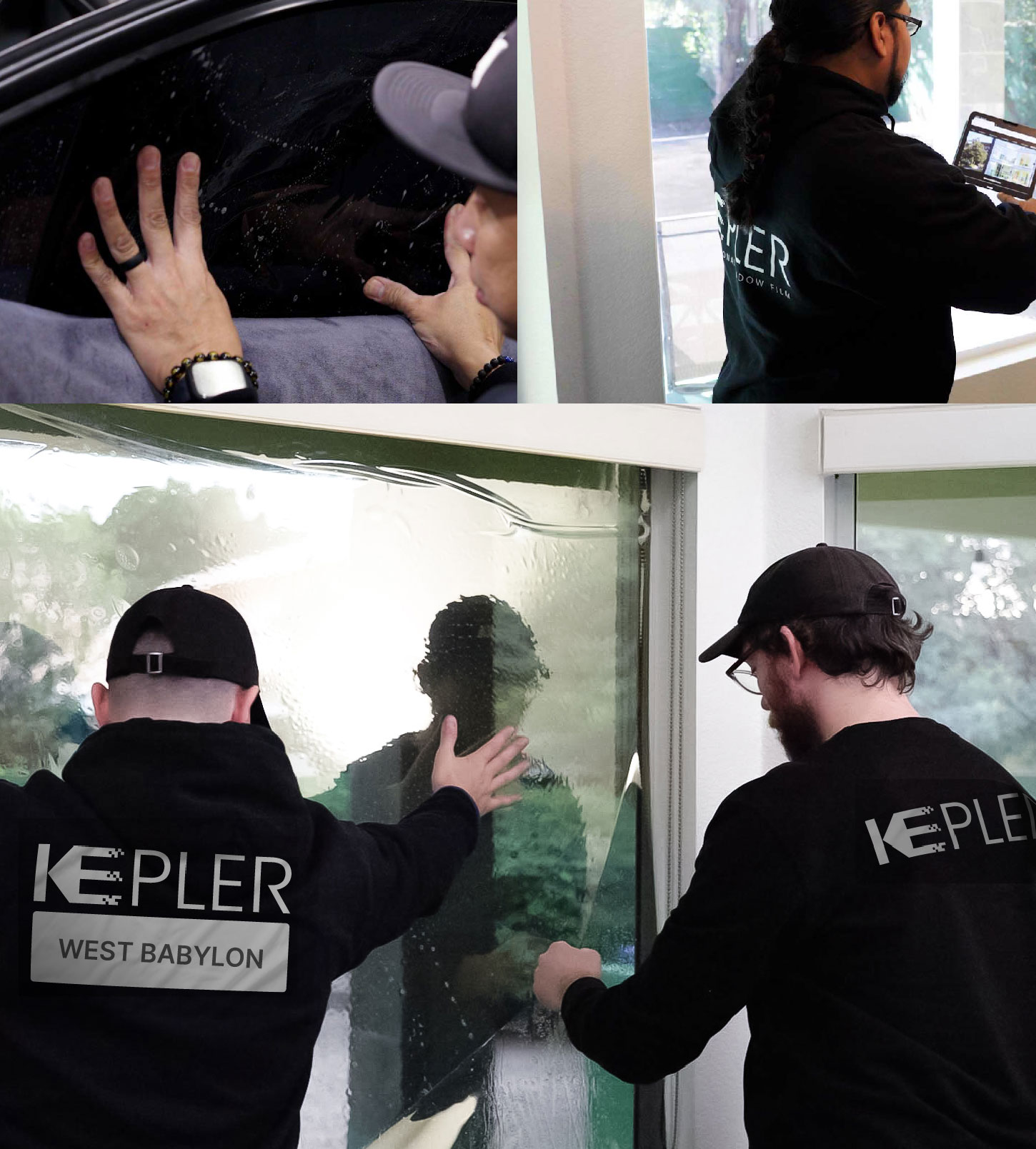 Expert Technician Applying Advanced Window Tint to Home in West Babylon