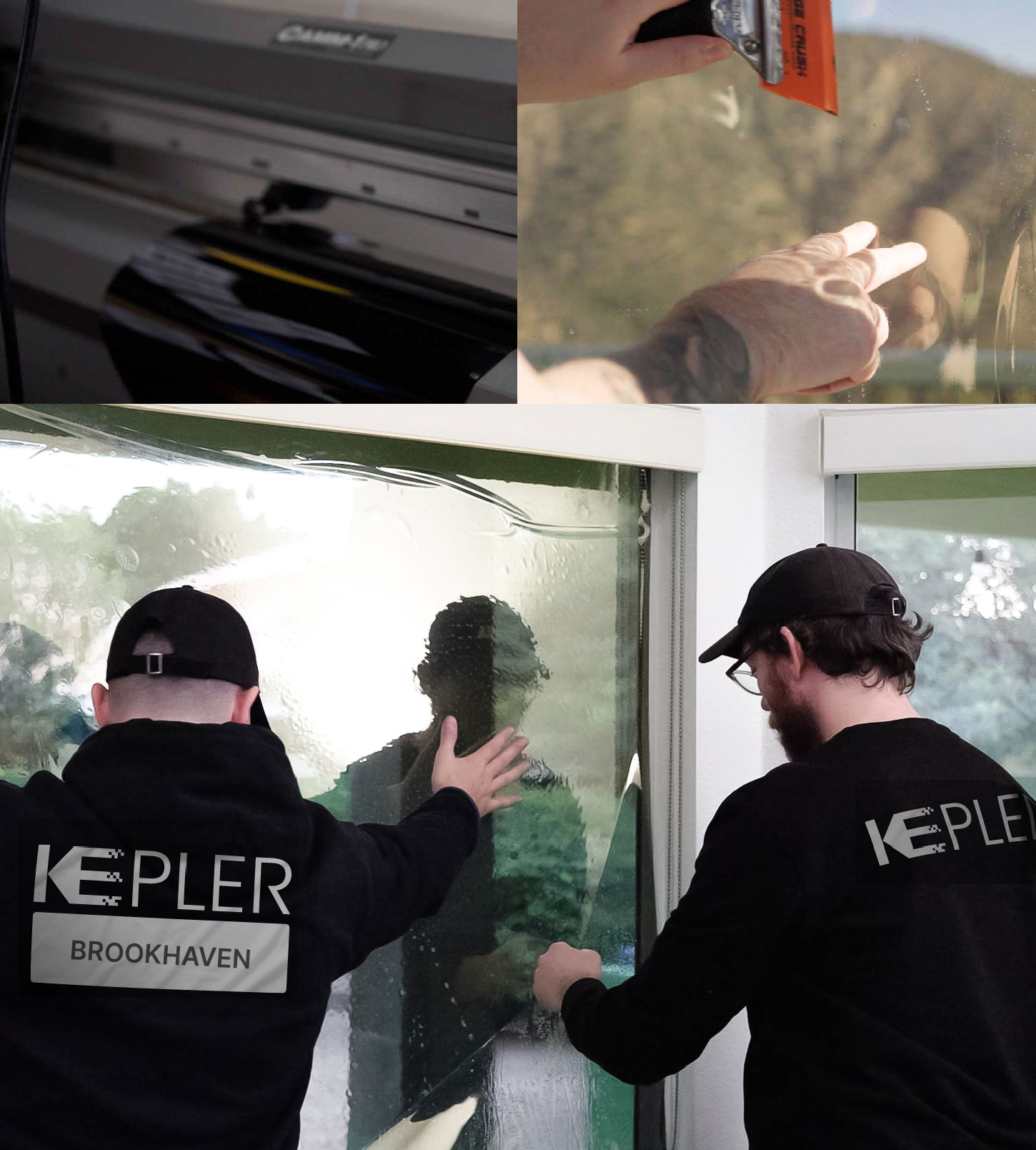 Expert Technician Fitting High-tech Window Tint to Home in Brookhaven