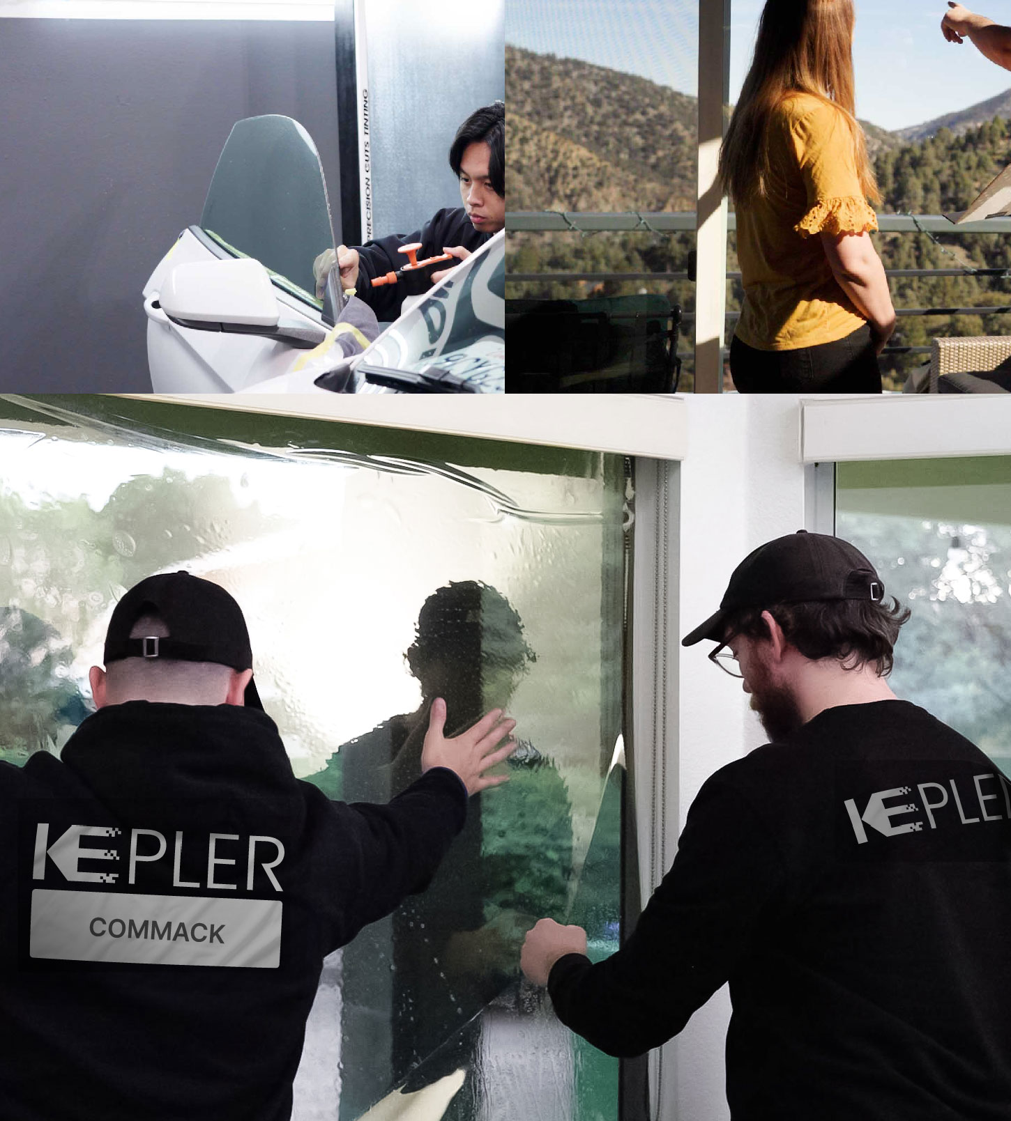 Expert Technician Applying High-tech Window Tint to Home in Commack