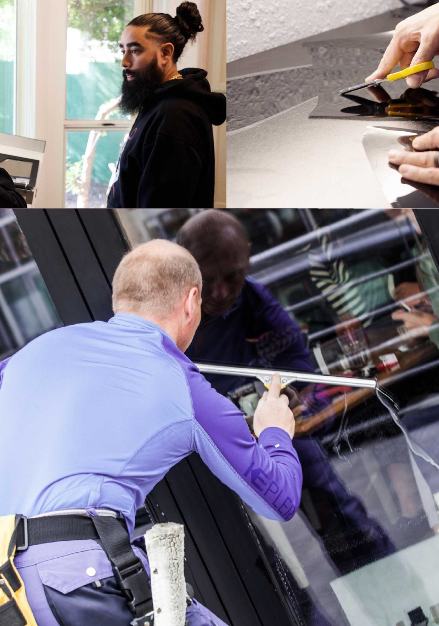 Kepler Skilled Applying Anti-Graffiti Window Film to a Eastlake Shop Front