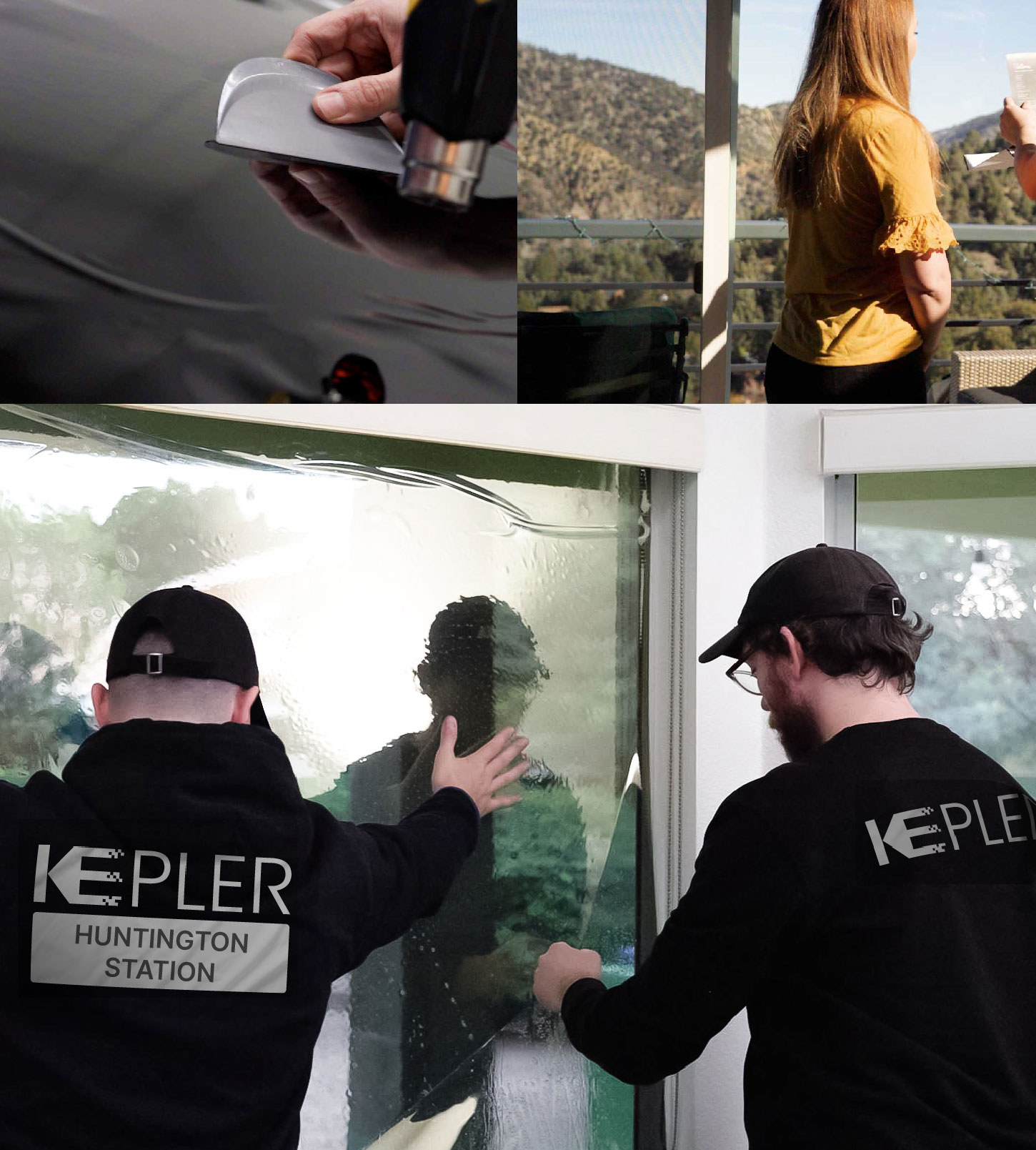 Expert Technician Installing Ceramic Window Tint to Home in Huntington Station