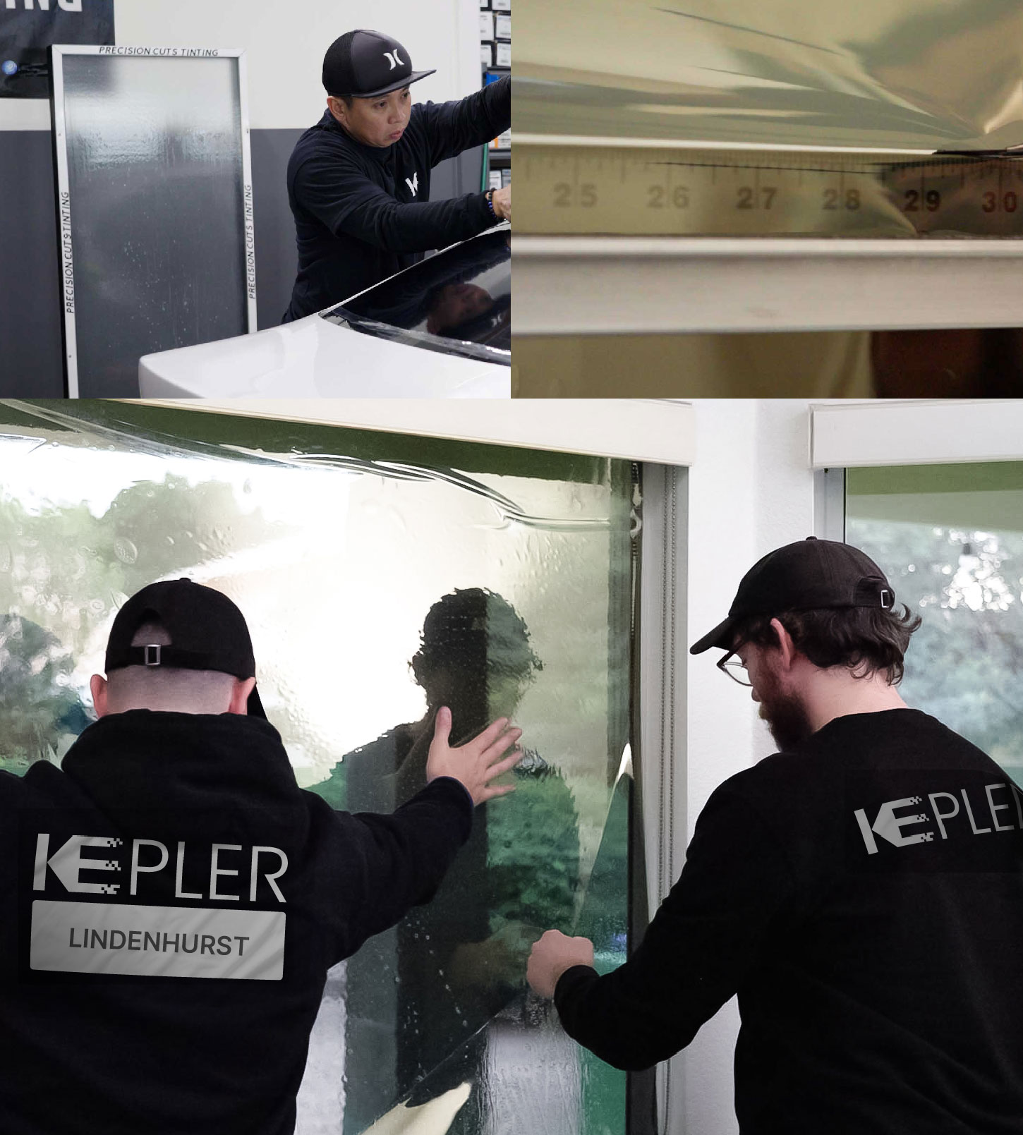 Expert Technician Fitting High-tech Window Tint to Home in Lindenhurst