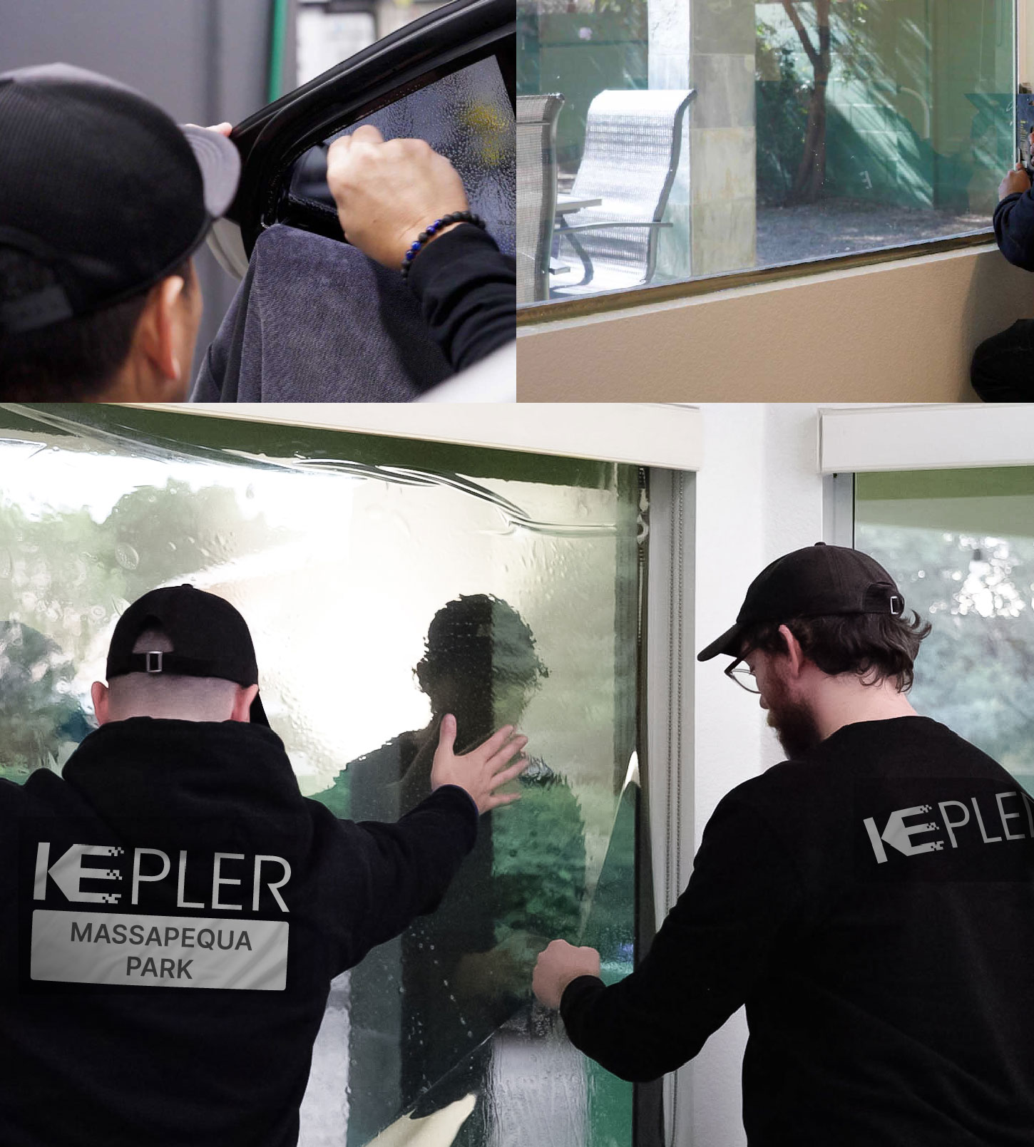 Expert Technician Fitting Ceramic Window Tint to Home in Massapequa Park