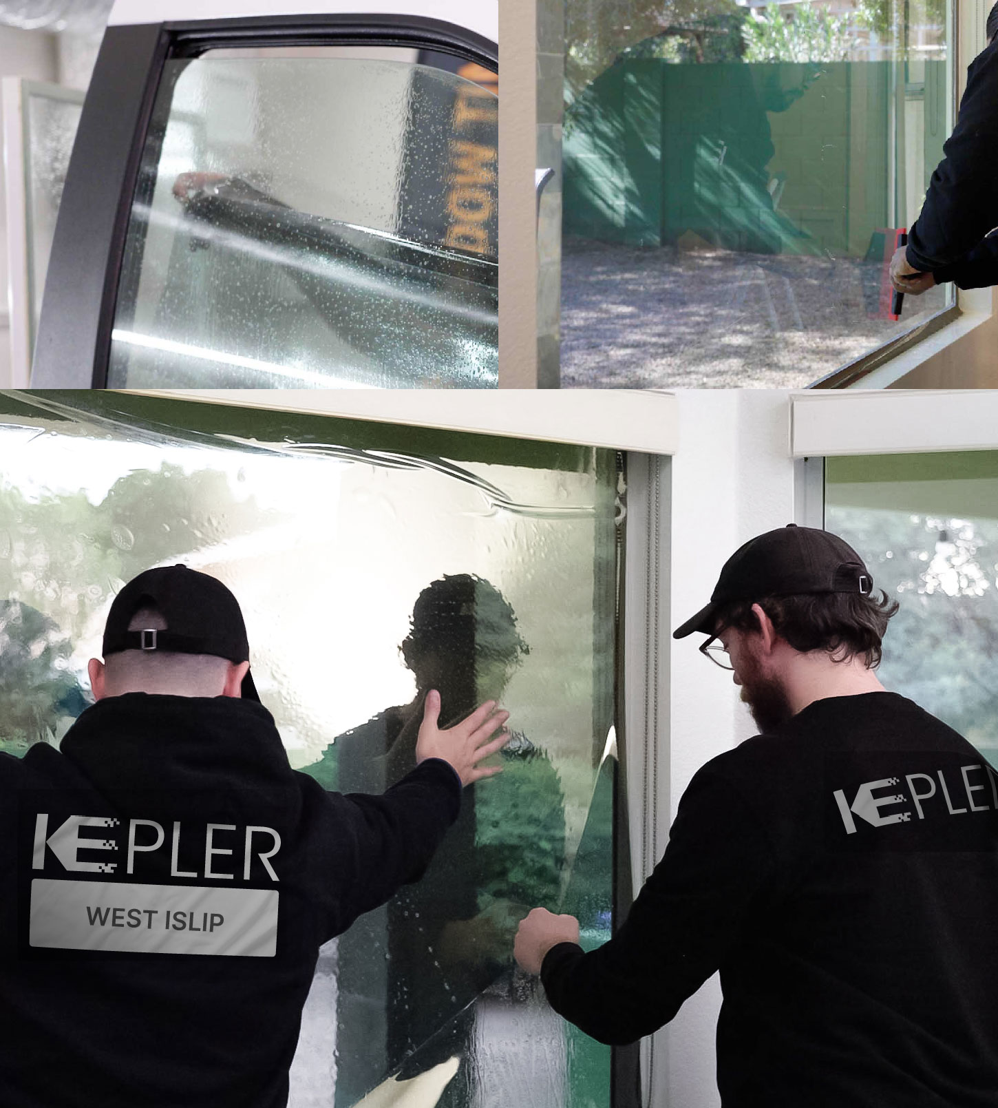 Expert Technician Fitting Advanced Window Tint to Home in West Islip