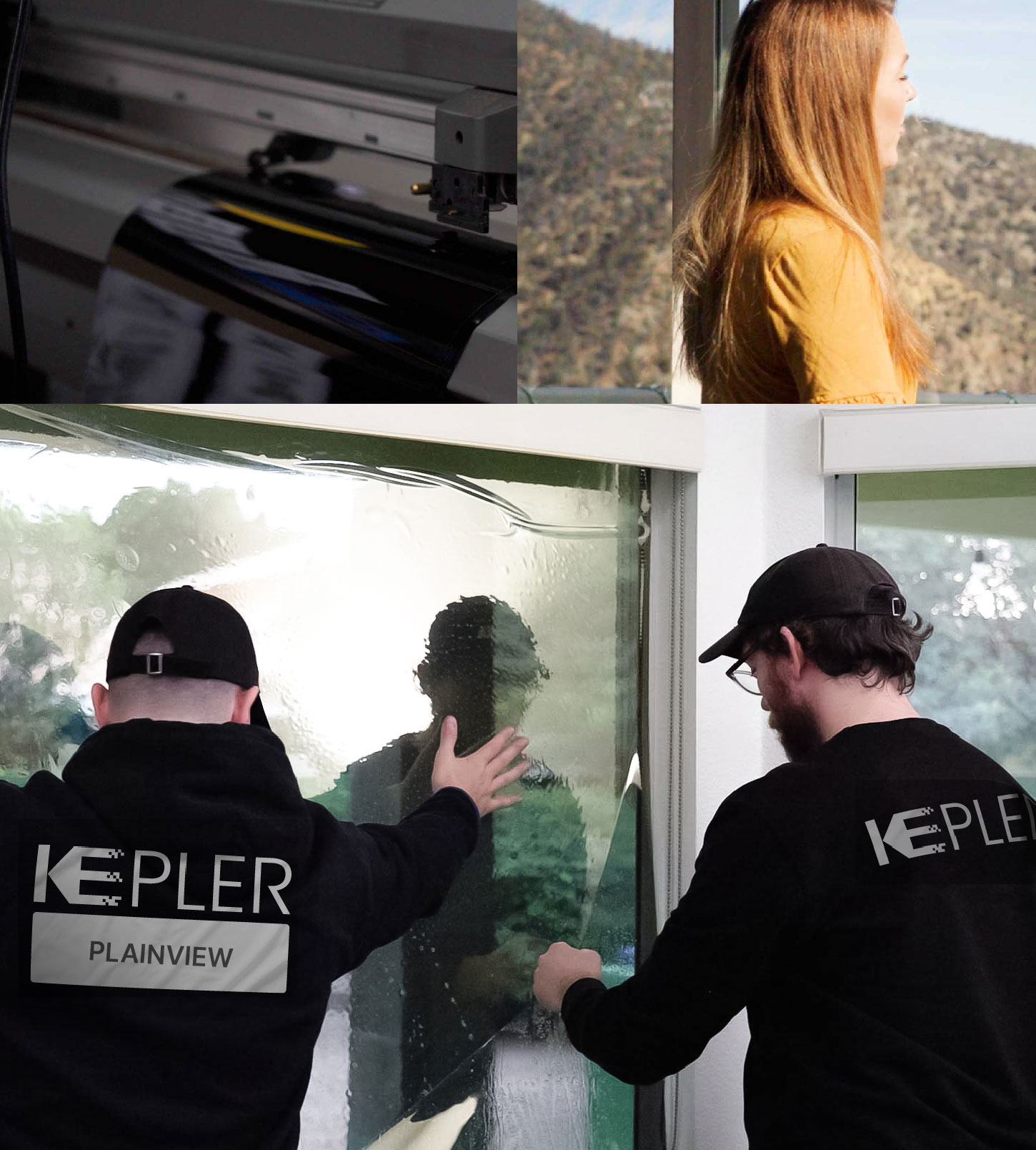 Kepler Technician Fitting High-tech Window Tint to Home in Plainview