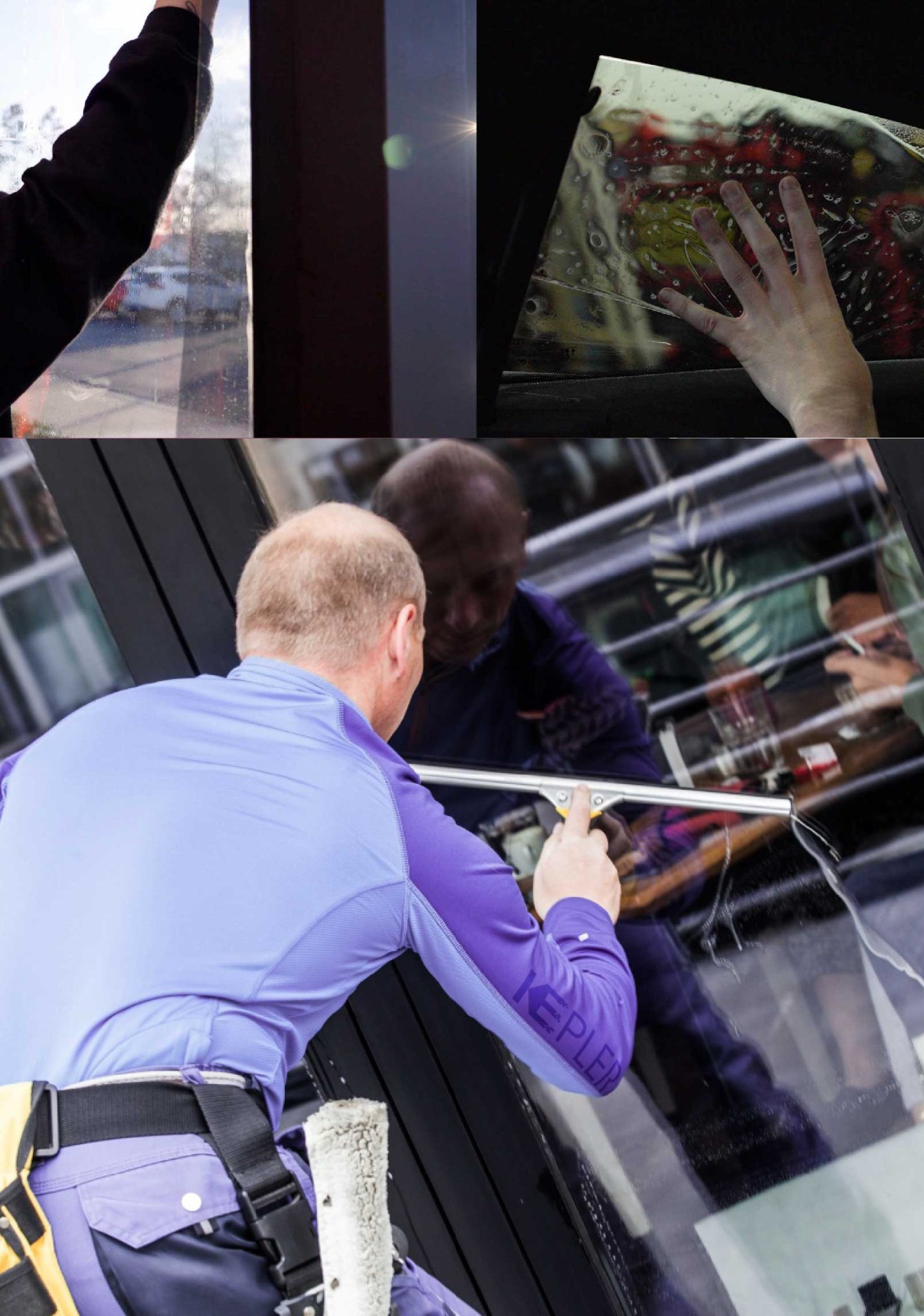 Kepler Professional Applying Anti-Graffiti Window Film to a Akron Shop Front