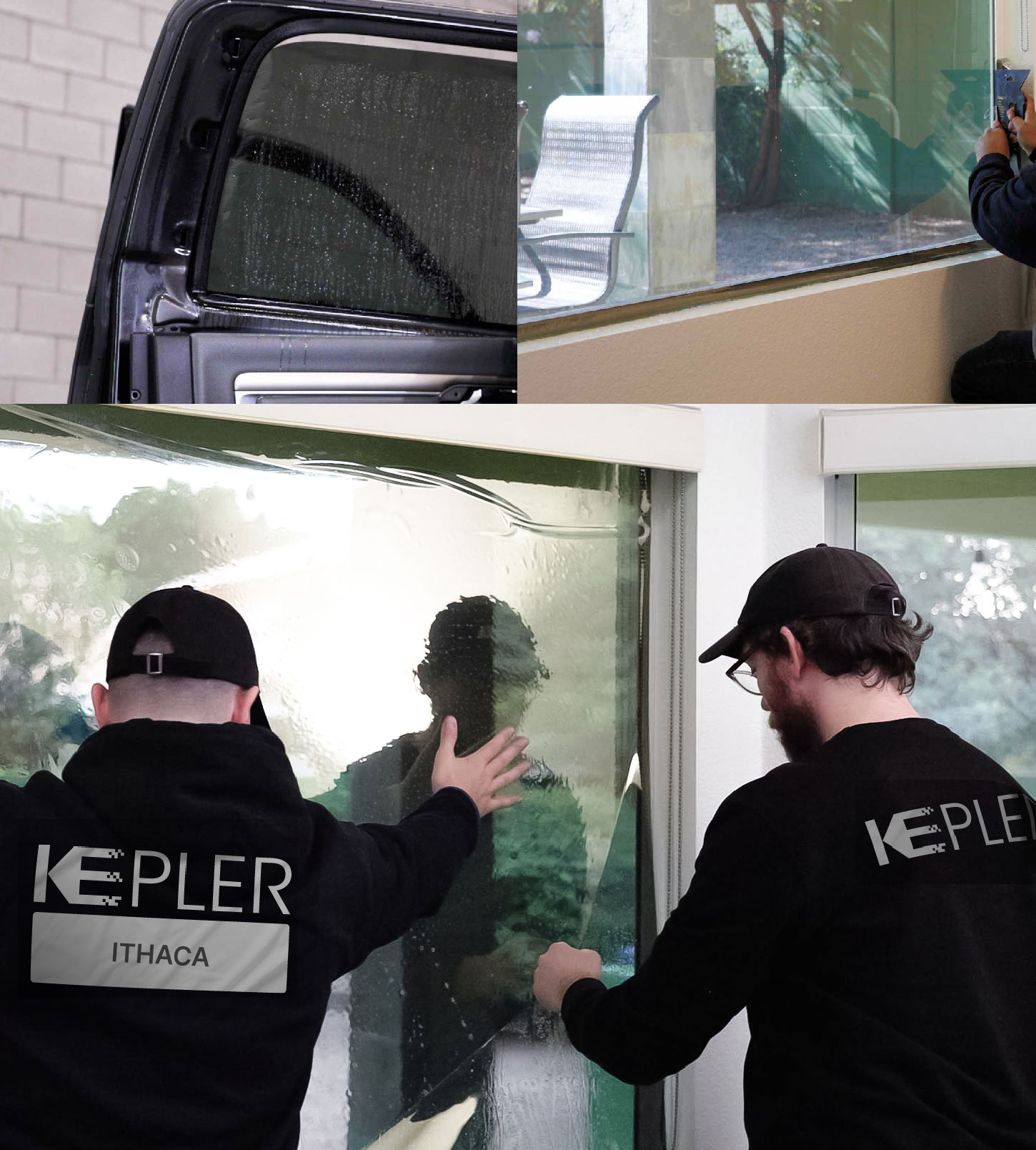 Kepler Technician Installing Ceramic Window Tint to Home in Ithaca