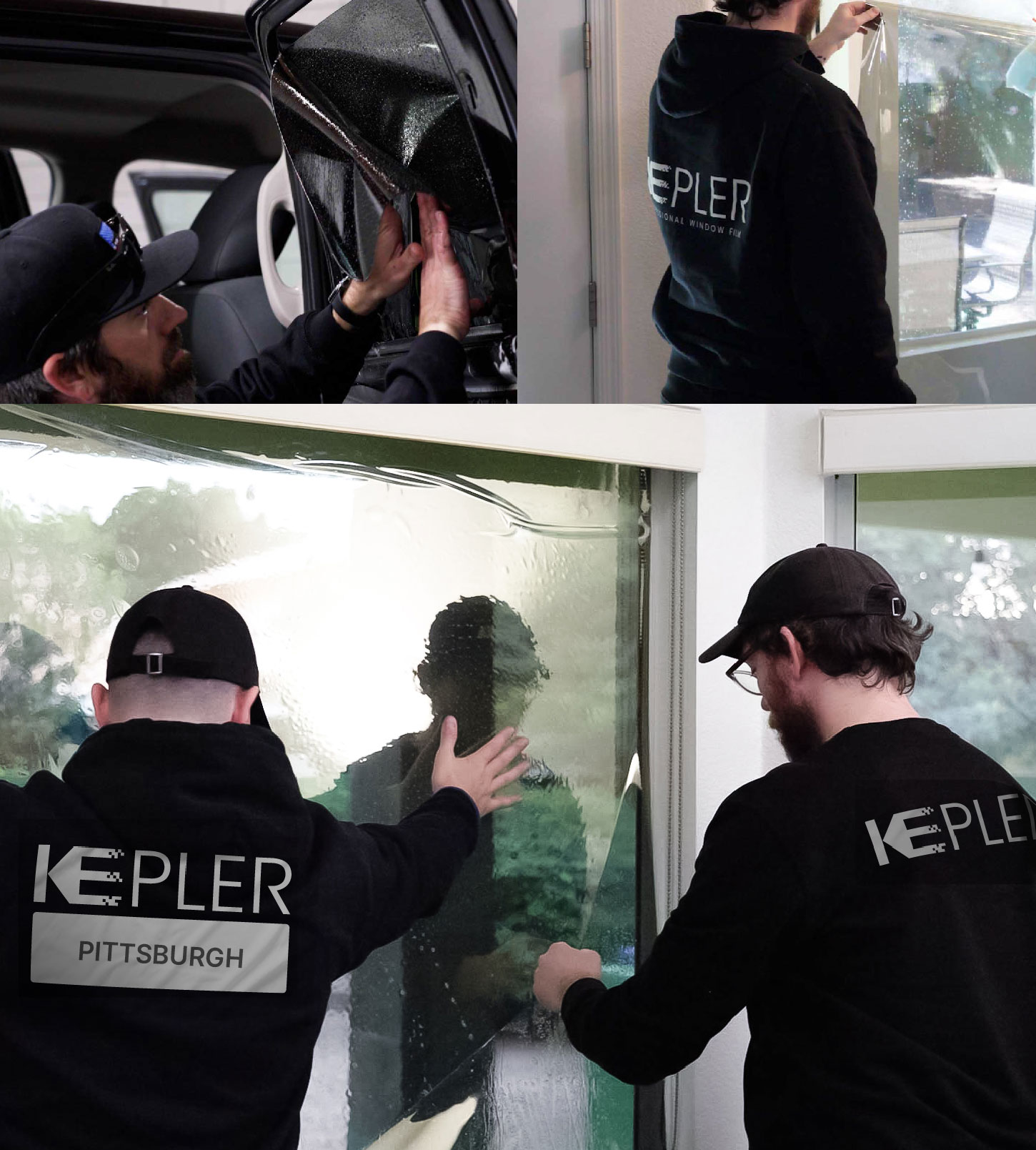 Expert Technician Applying Advanced Window Tint to Home in Pittsburgh