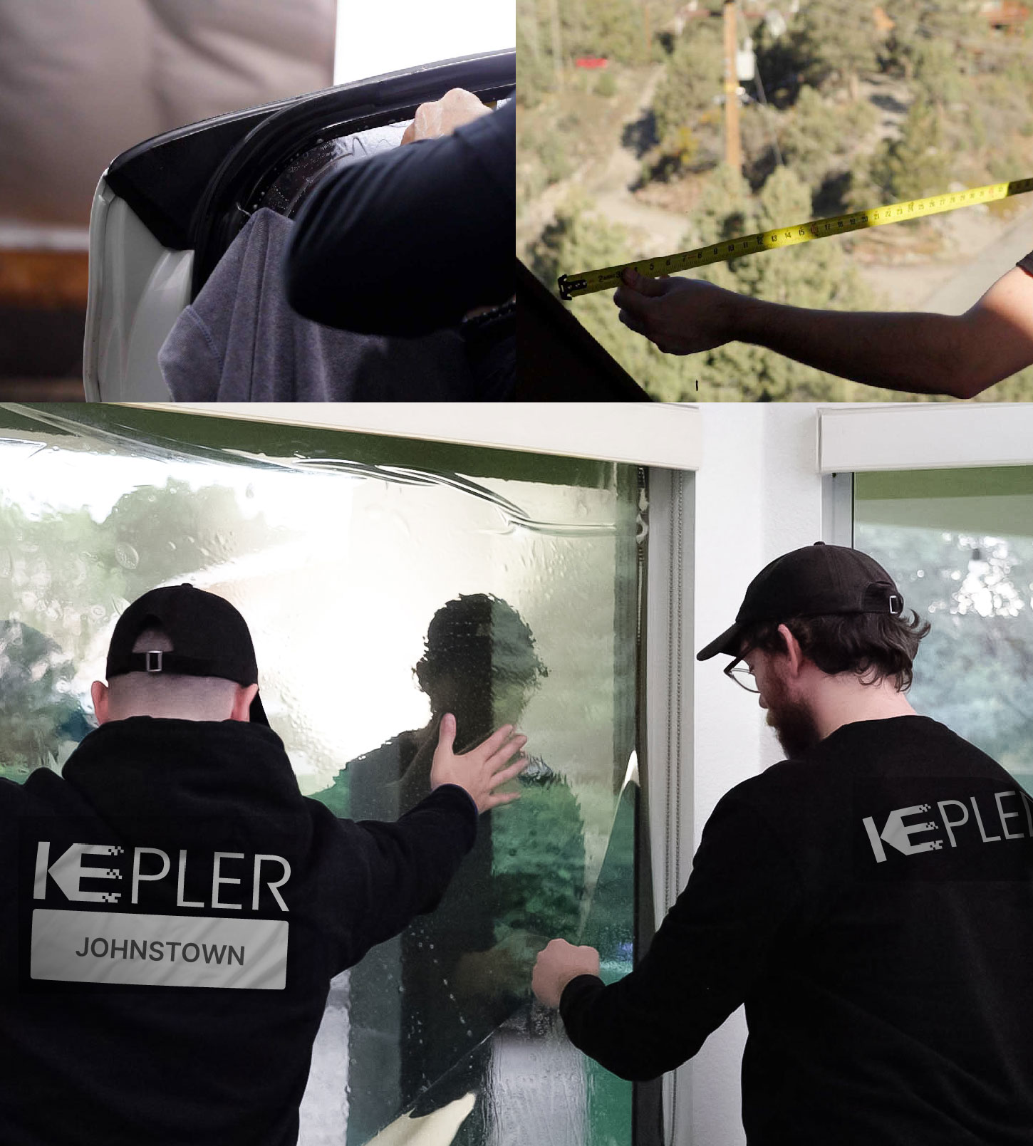 Expert Technician Installing Ceramic Window Tint to Home in Johnstown