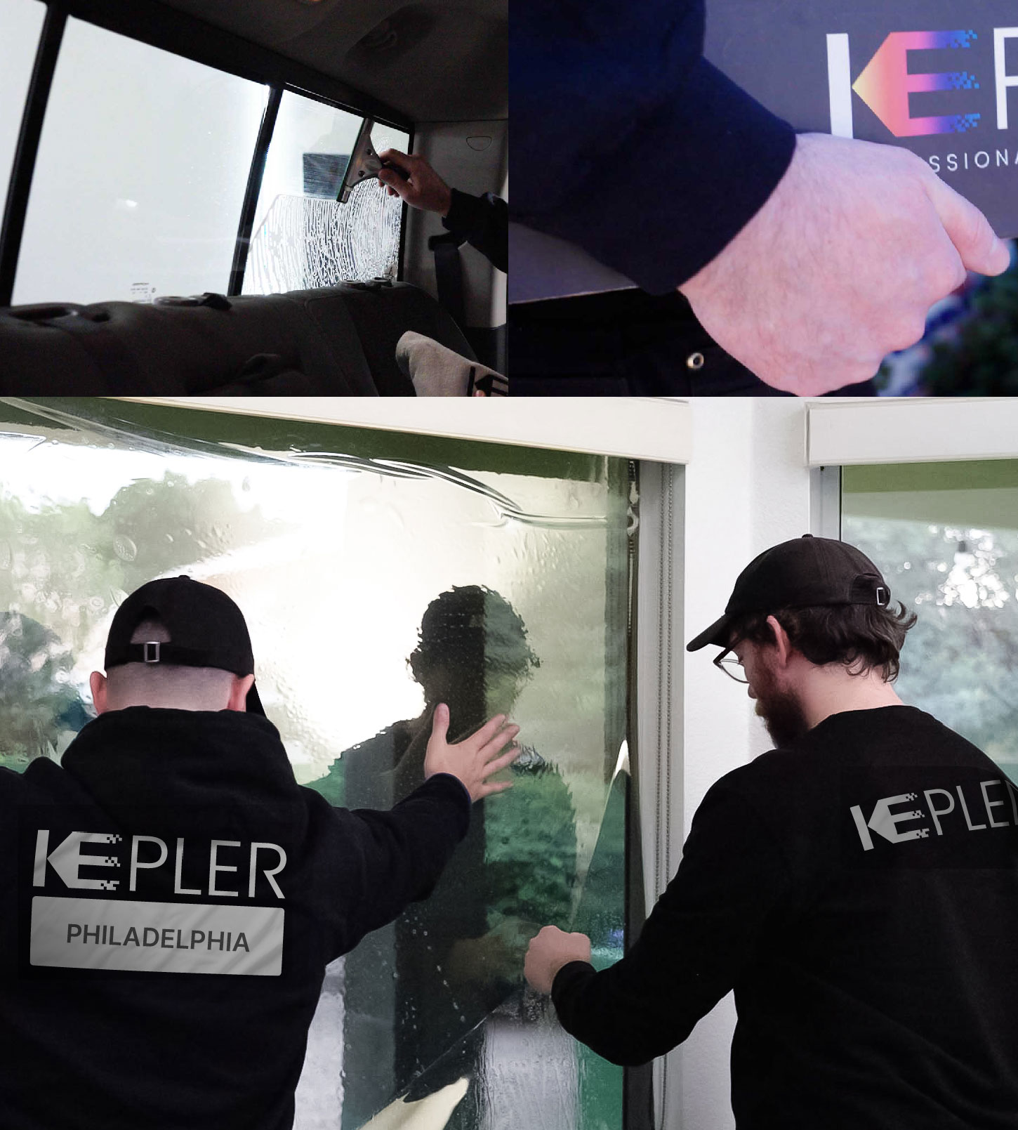 Expert Technician Fitting High-tech Window Tint to Home in Philadelphia
