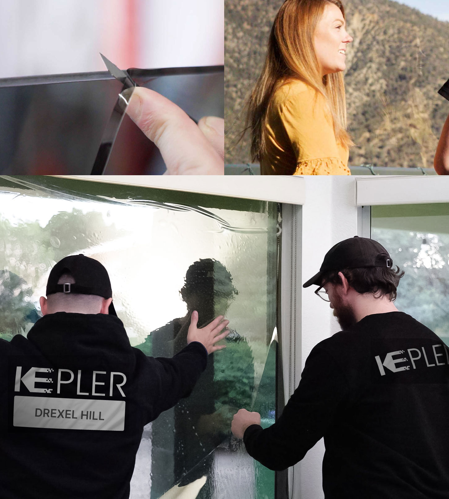 Expert Technician Installing Ceramic Window Tint to Home in Drexel Hill