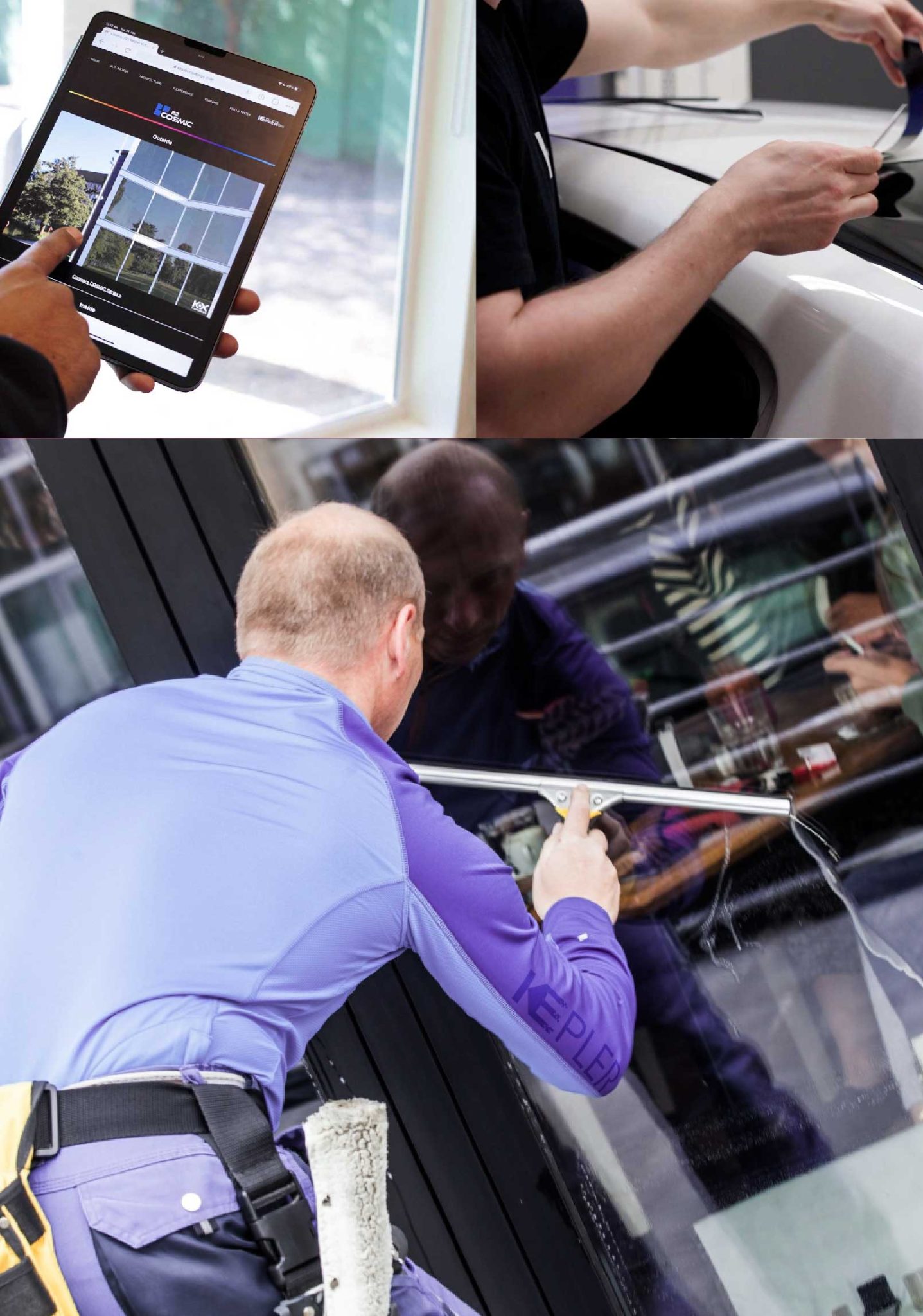 Kepler Skilled Applying Anti-Graffiti Window Film to a Vincennes Shop Front
