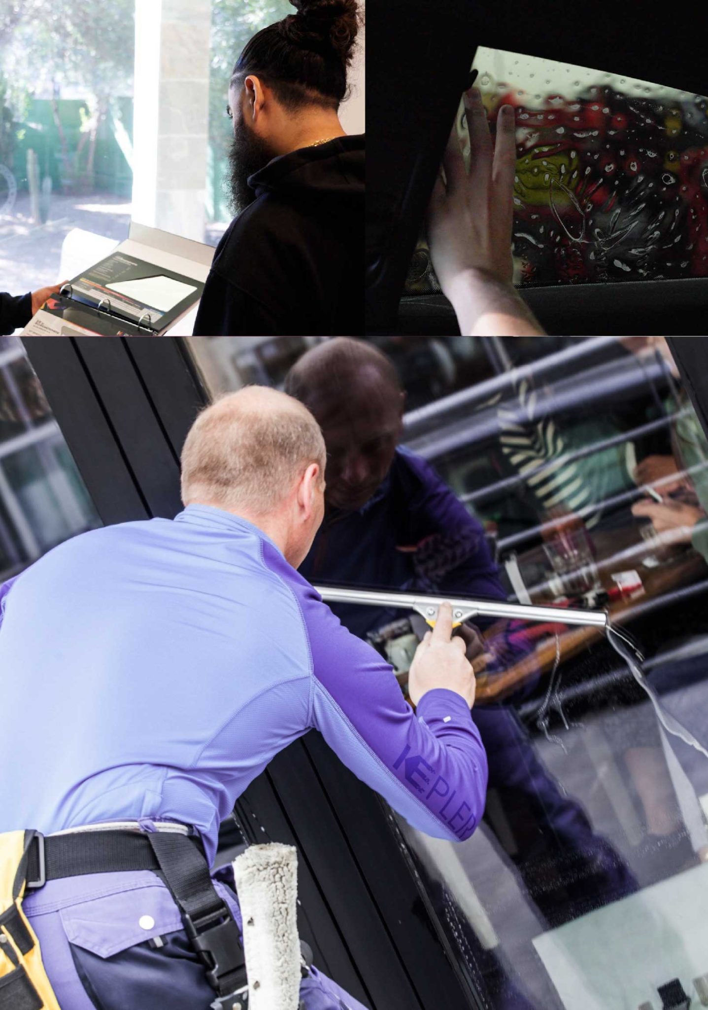 Kepler Professional Applying Anti-Graffiti Window Film to a Wyandotte Shop Front