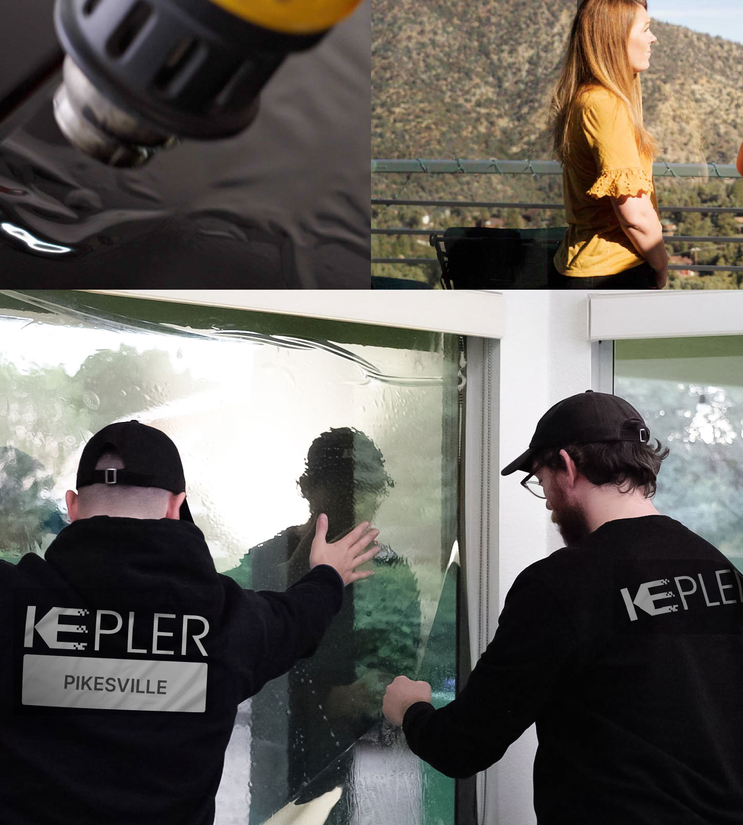 Expert Technician Applying High-tech Window Tint to Home in Pikesville