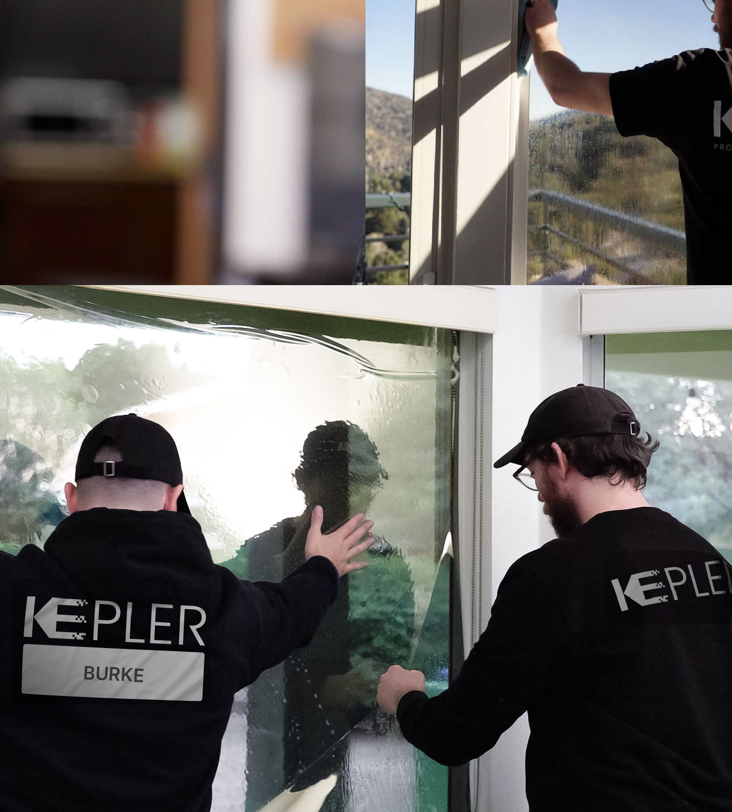 Kepler Technician Applying High-tech Window Tint to Home in Burke