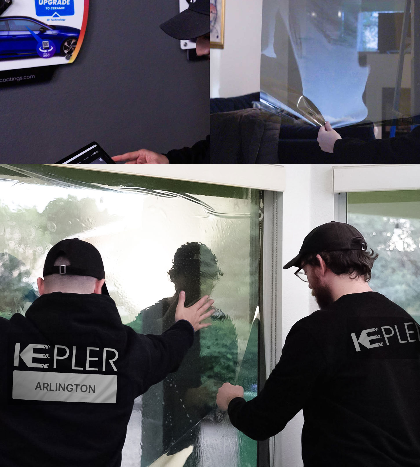 Expert Technician Applying High-tech Window Tint to Home in Arlington