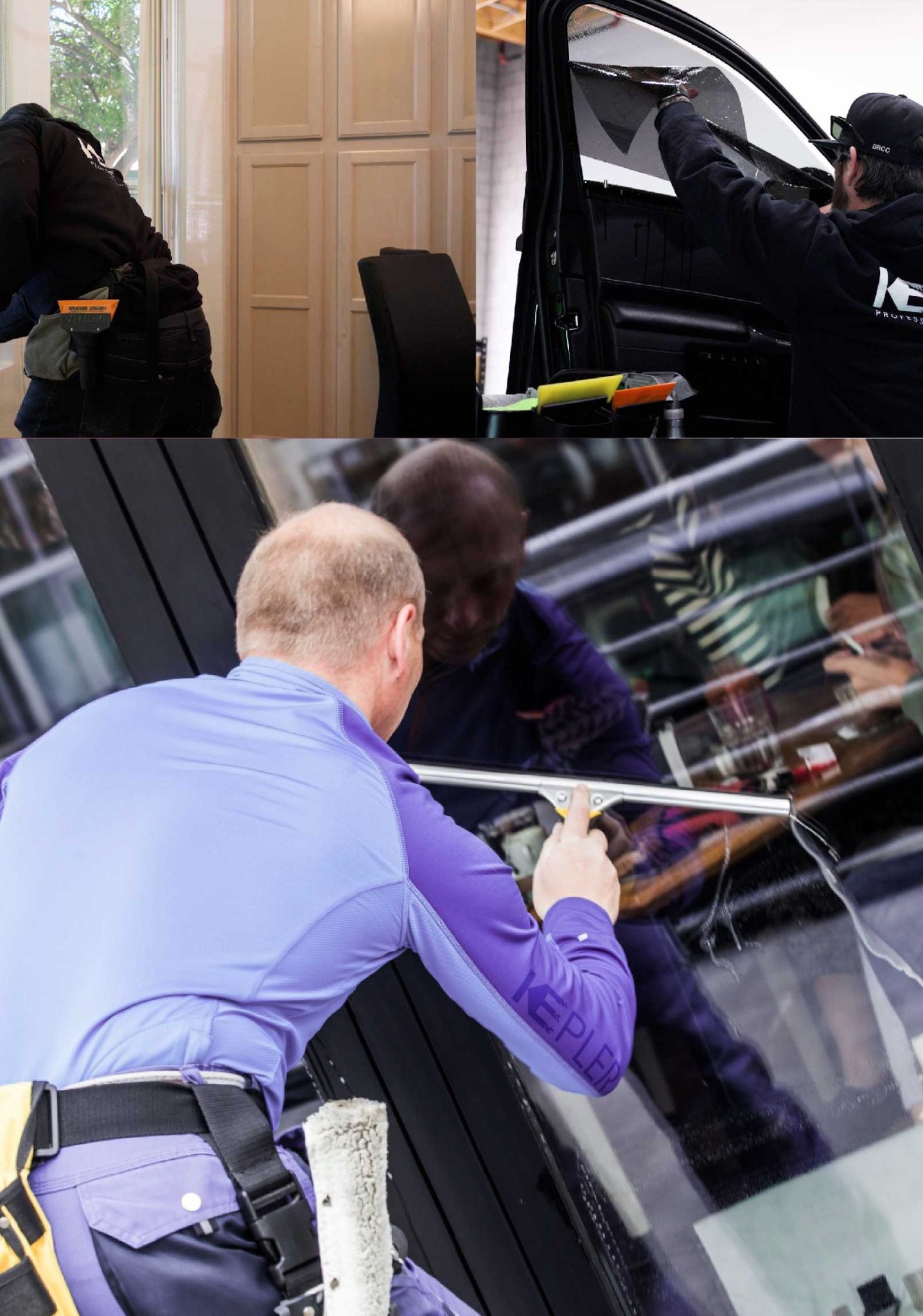Kepler Skilled Applying Anti-Graffiti Window Film to a Grandville Shop Front