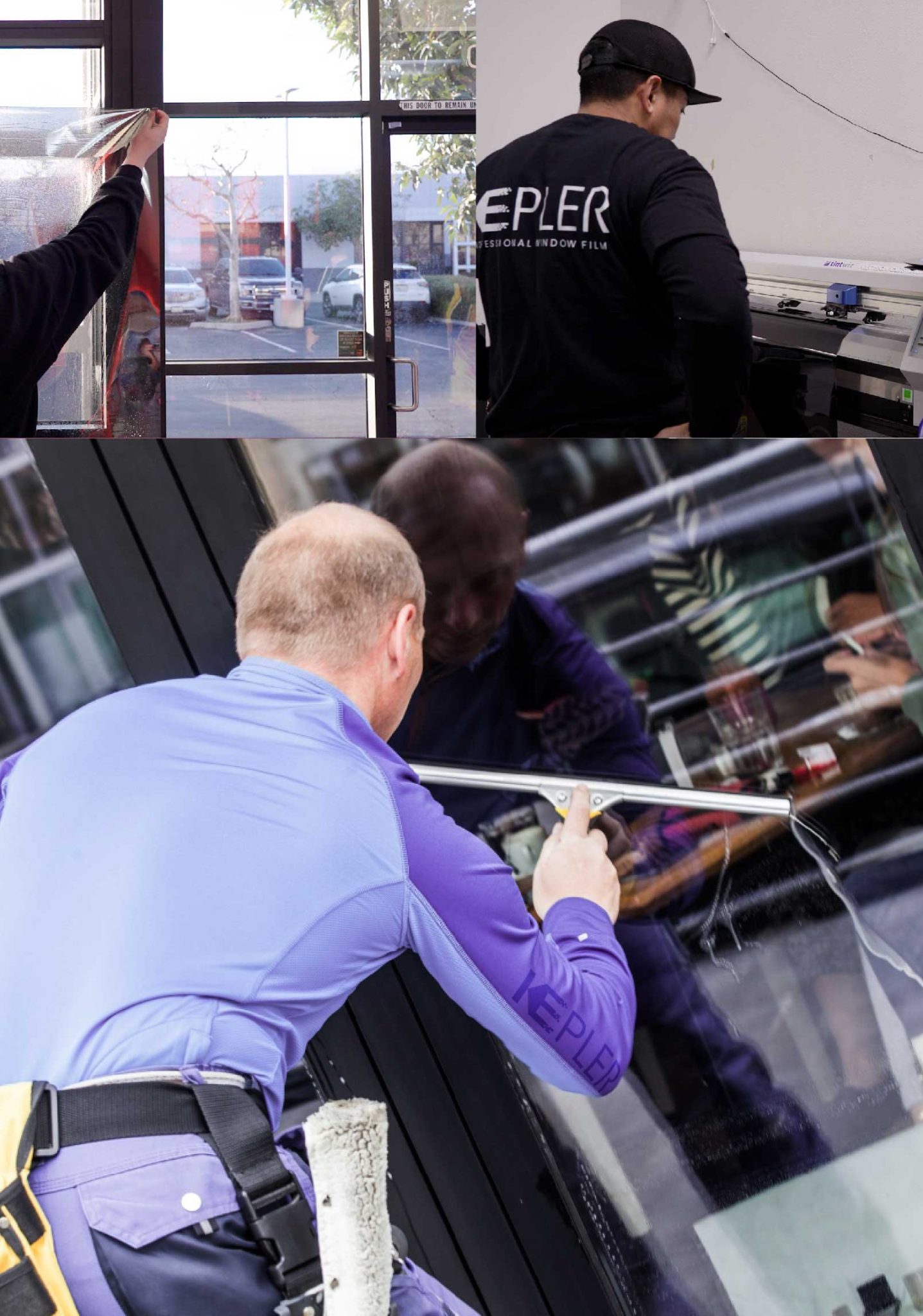 Kepler Professional Applying Anti-Graffiti Window Film to a Urbandale Shop Front