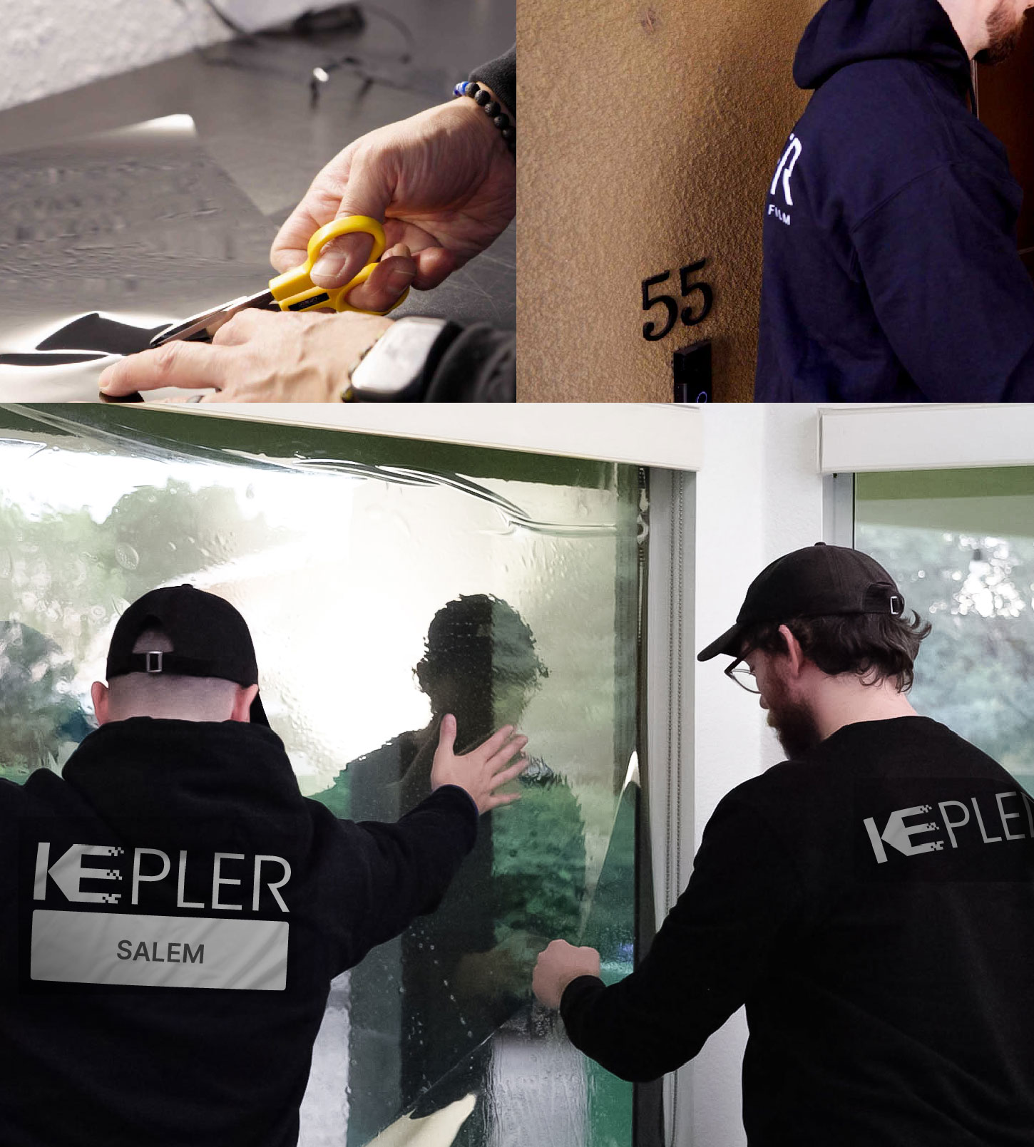 Kepler Technician Installing Ceramic Window Tint to Home in Salem