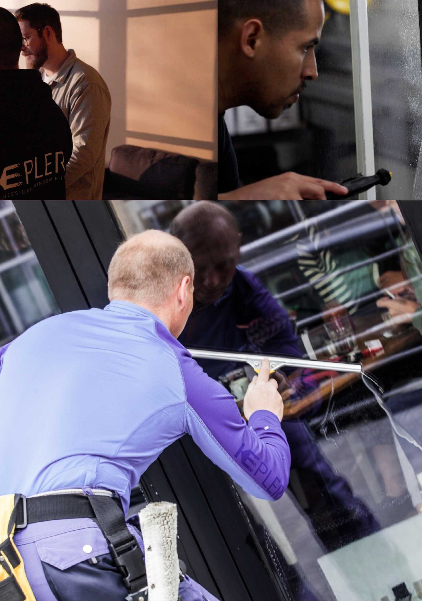 Kepler Expert Applying Anti-Graffiti Window Film to a Iowa City Shop Front