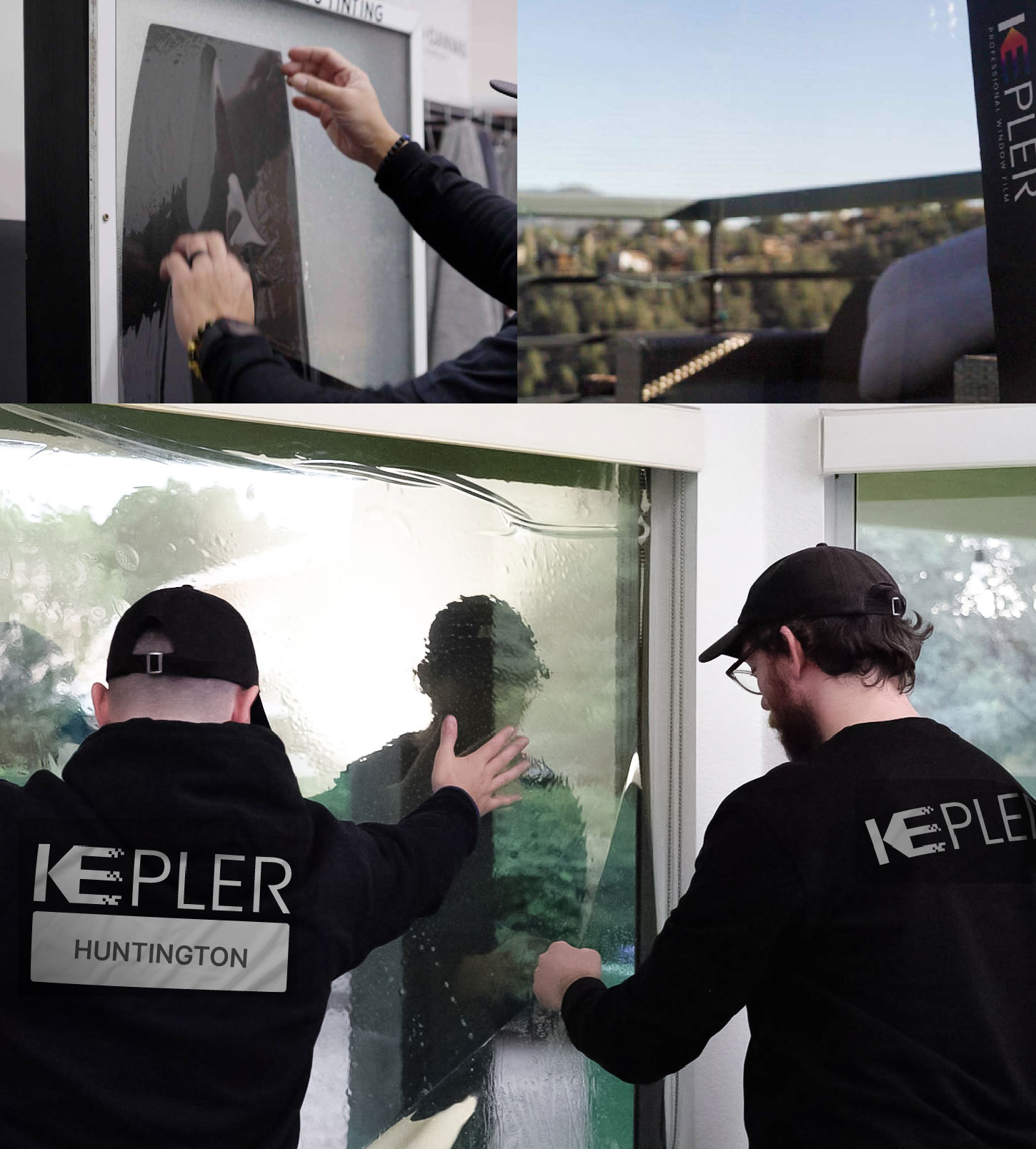 Expert Technician Fitting Ceramic Window Tint to Home in Huntington