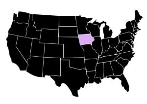 Map Showing Position of Kepler Anti-Graffiti Film Installers in Burlington, Iowa with Purple Area on the State