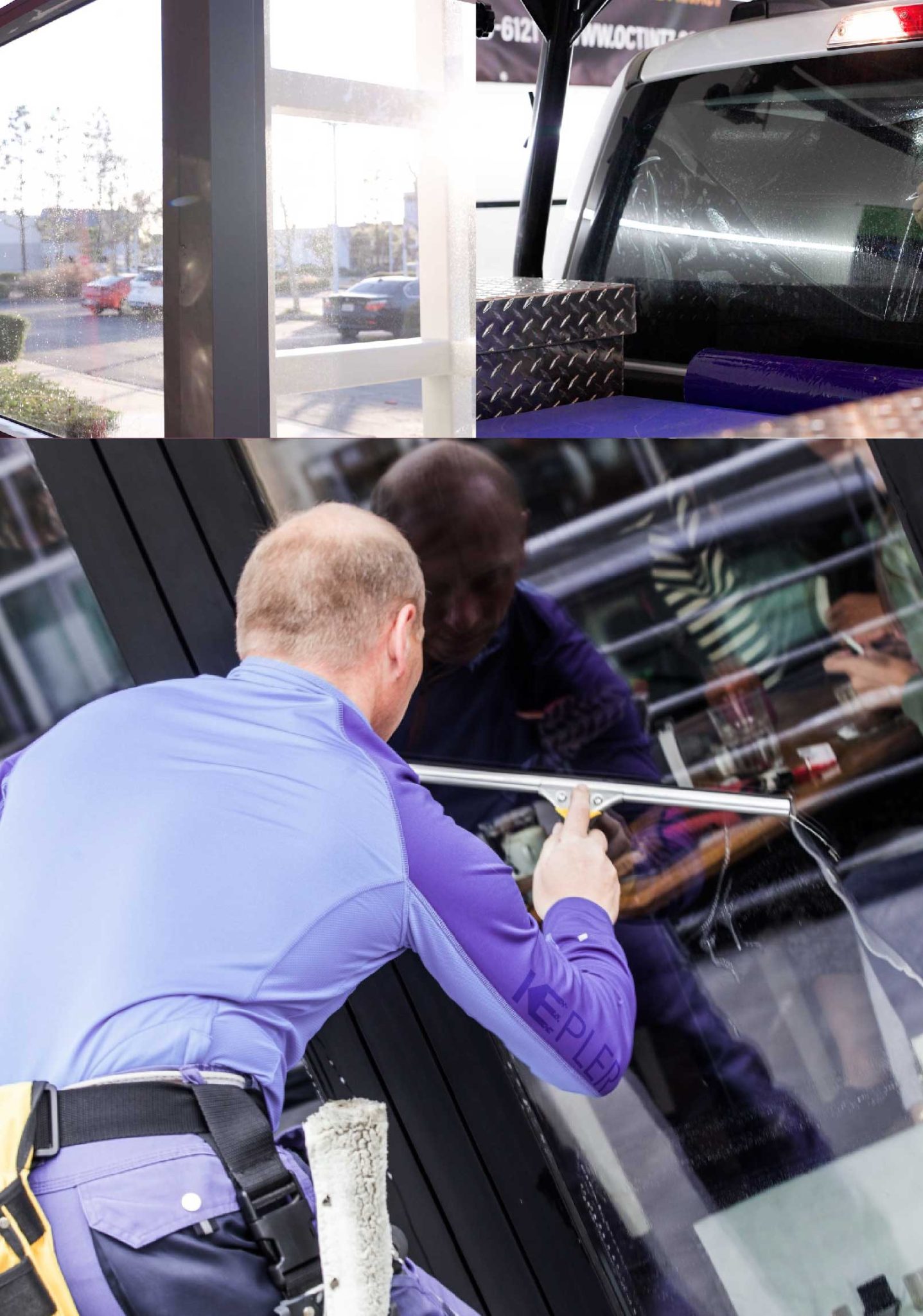 Kepler Professional Applying Anti-Graffiti Window Film to a Davenport Shop Front